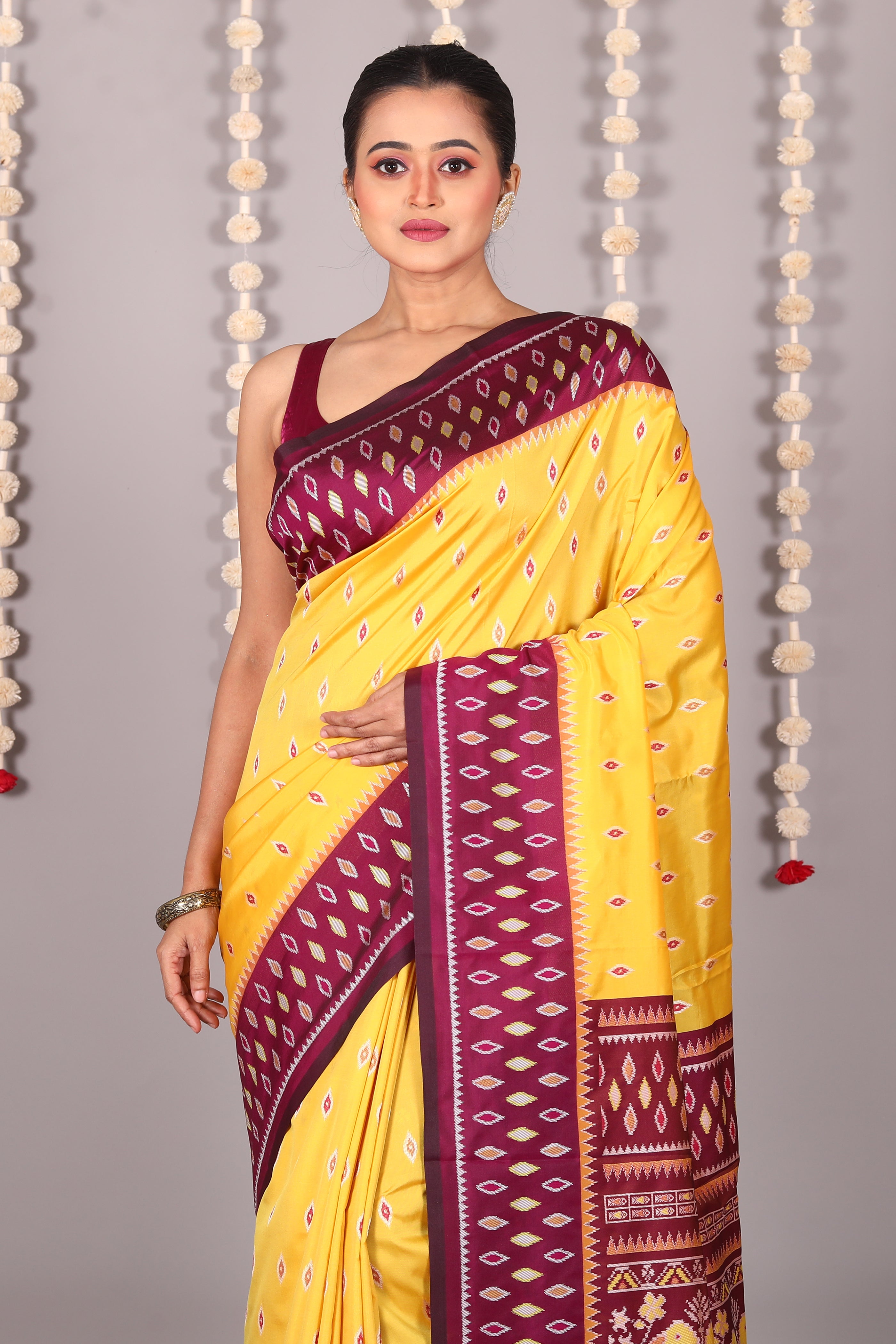 Yellow Blended Ikkat Silk Saree - Keya Seth Exclusive