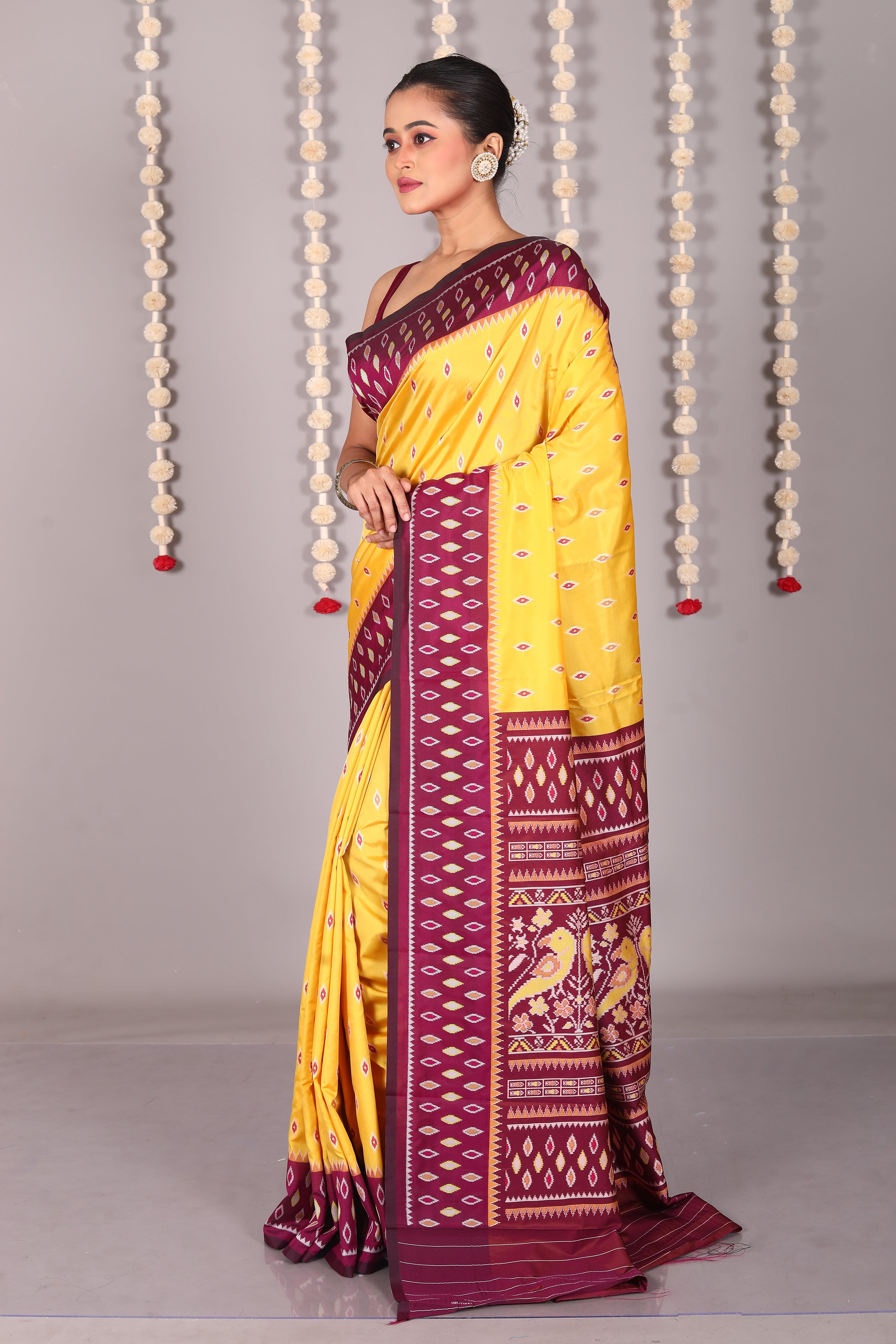 Yellow Blended Ikkat Silk Saree - Keya Seth Exclusive