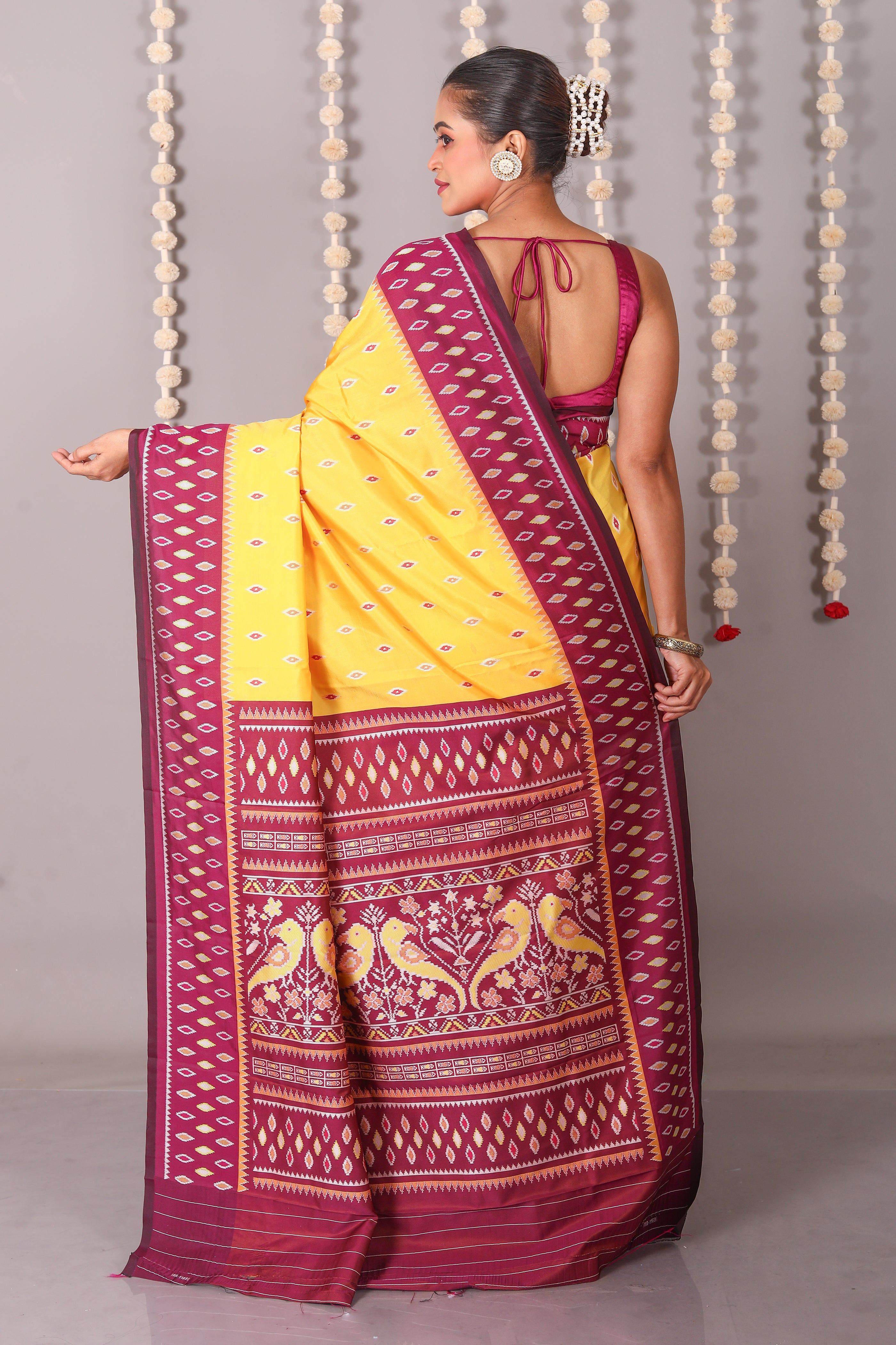 Yellow Blended Ikkat Silk Saree - Keya Seth Exclusive