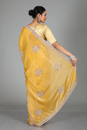 Light Yellow Blended Georgette Saree