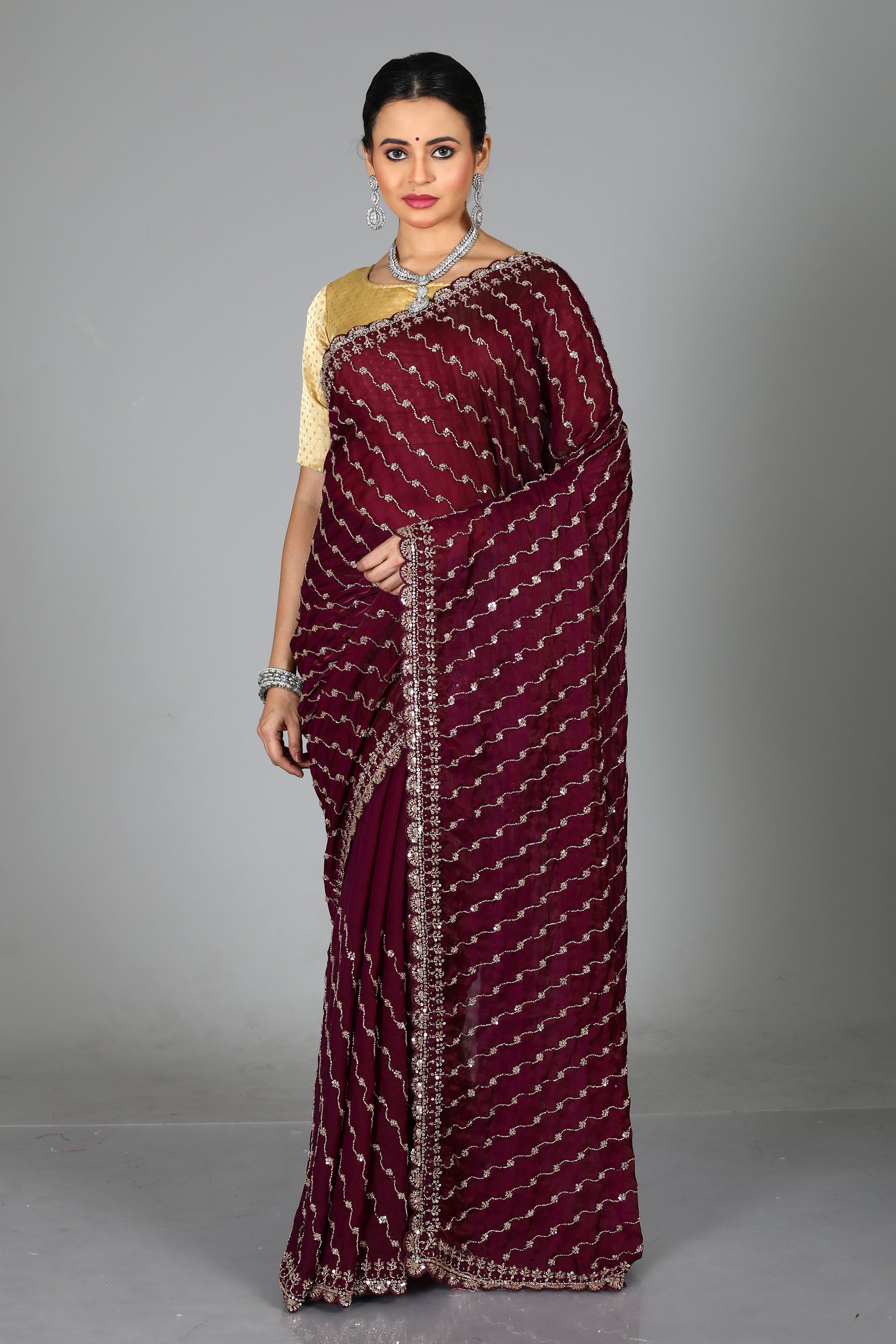 Purple Blended Organza Saree