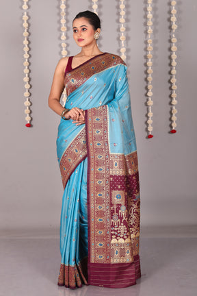 Light Blue Blended Mashru Silk Saree - Keya Seth Exclusive