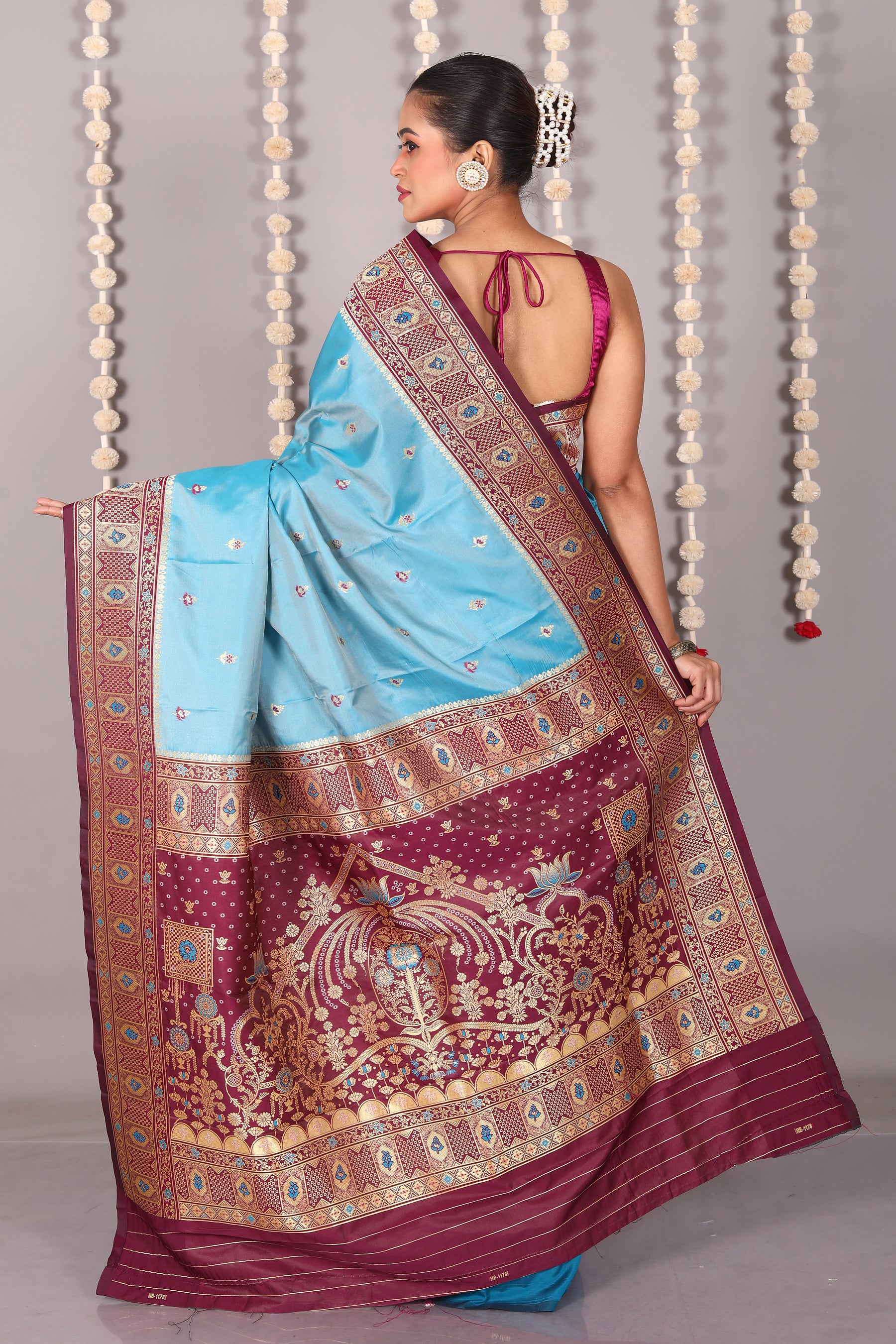 Light Blue Blended Mashru Silk Saree - Keya Seth Exclusive