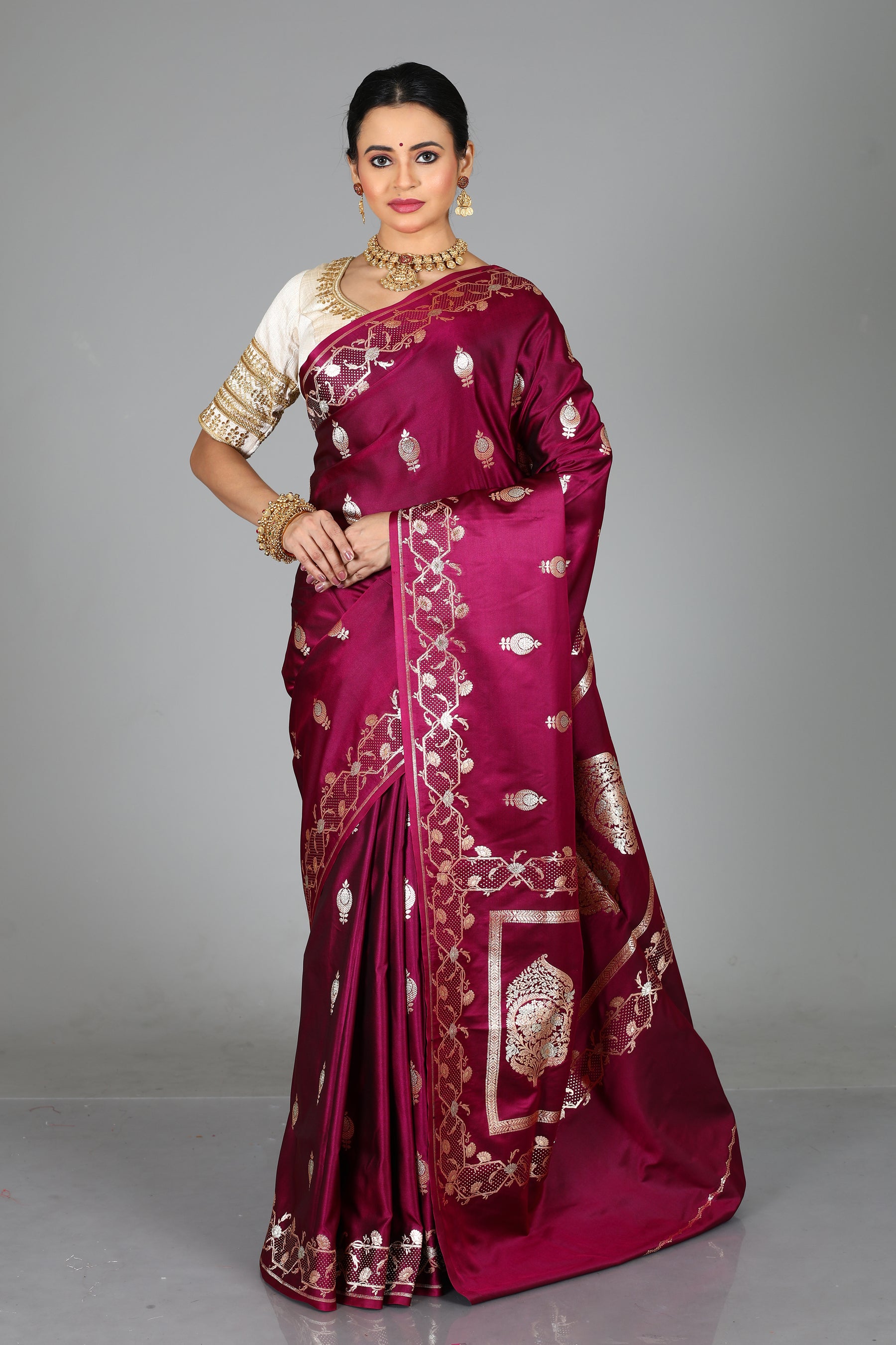 Magenta Blended Mashru Silk Saree
