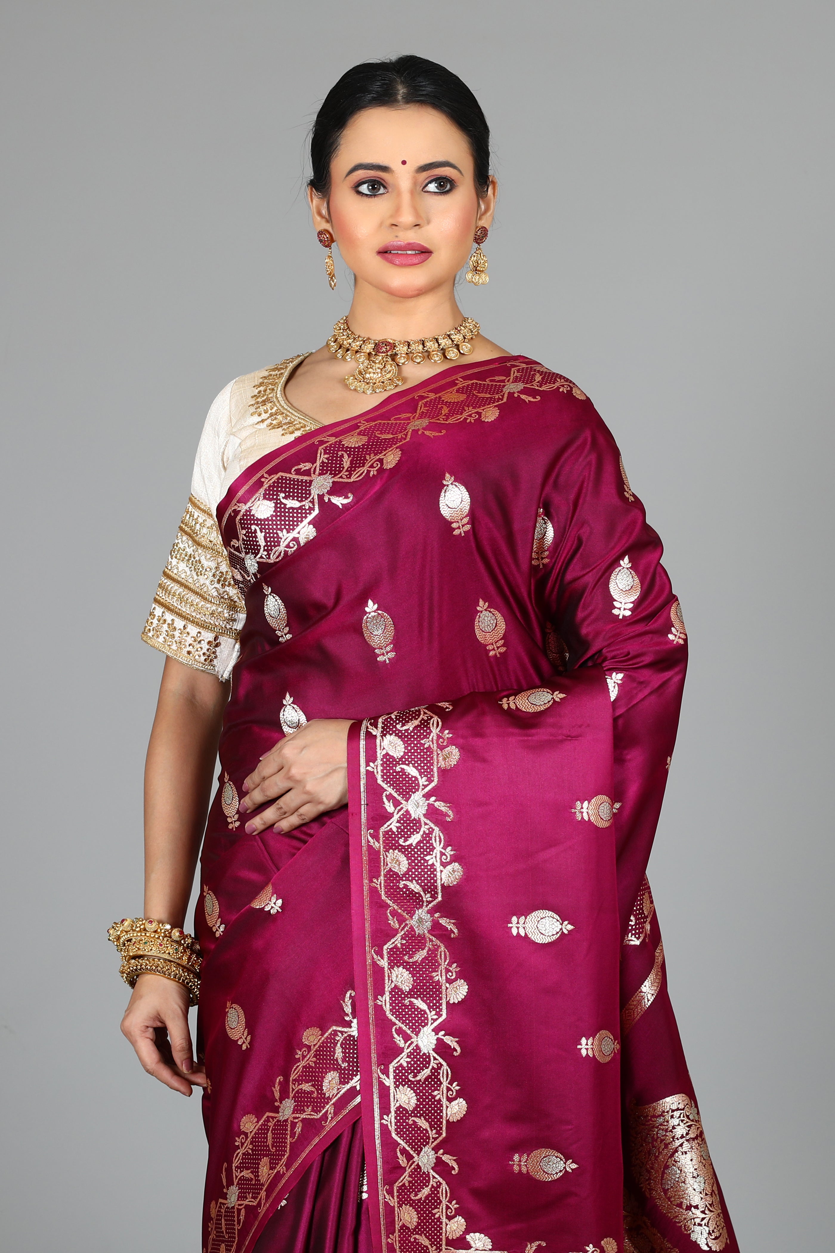 Magenta Blended Mashru Silk Saree