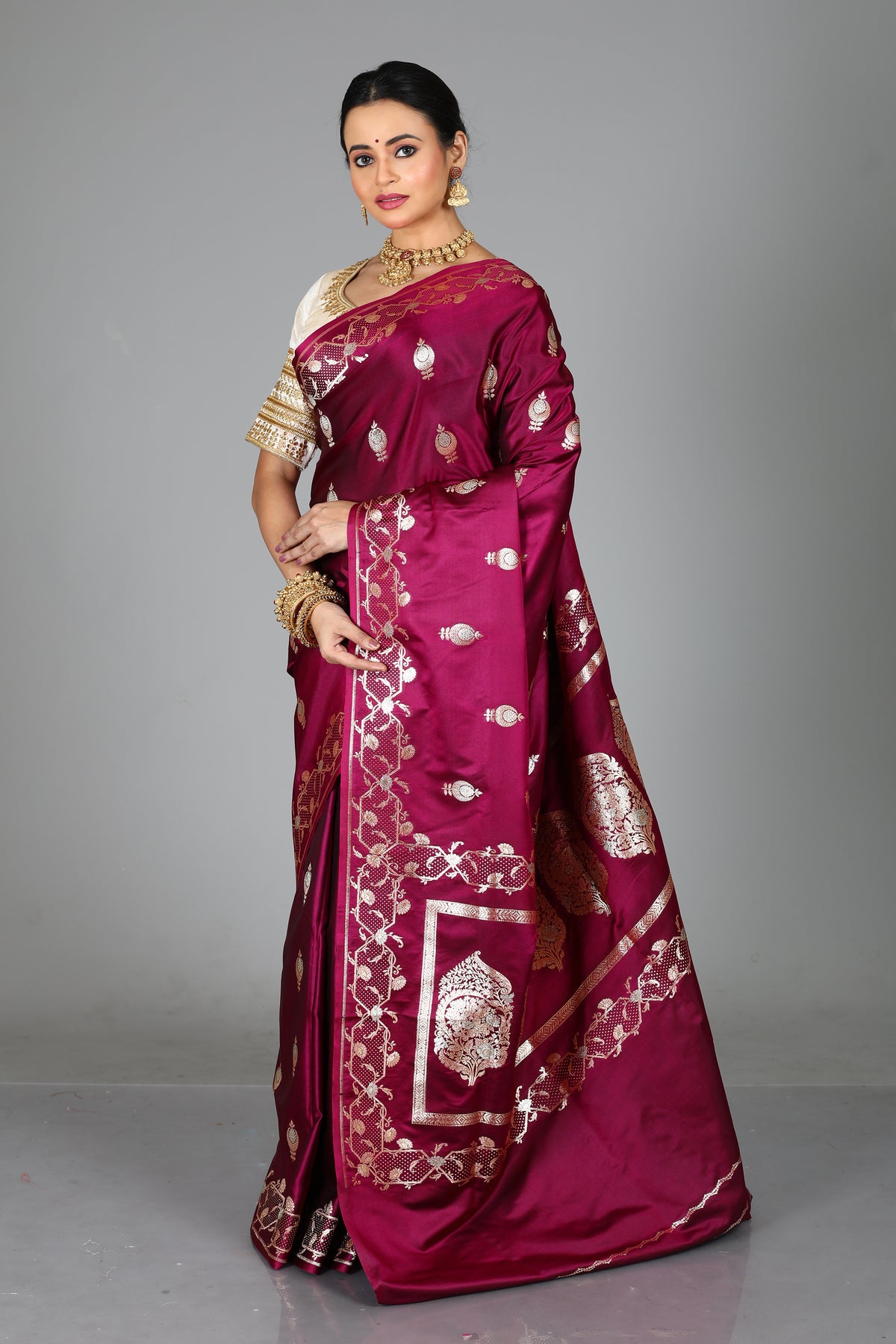Magenta Blended Mashru Silk Saree
