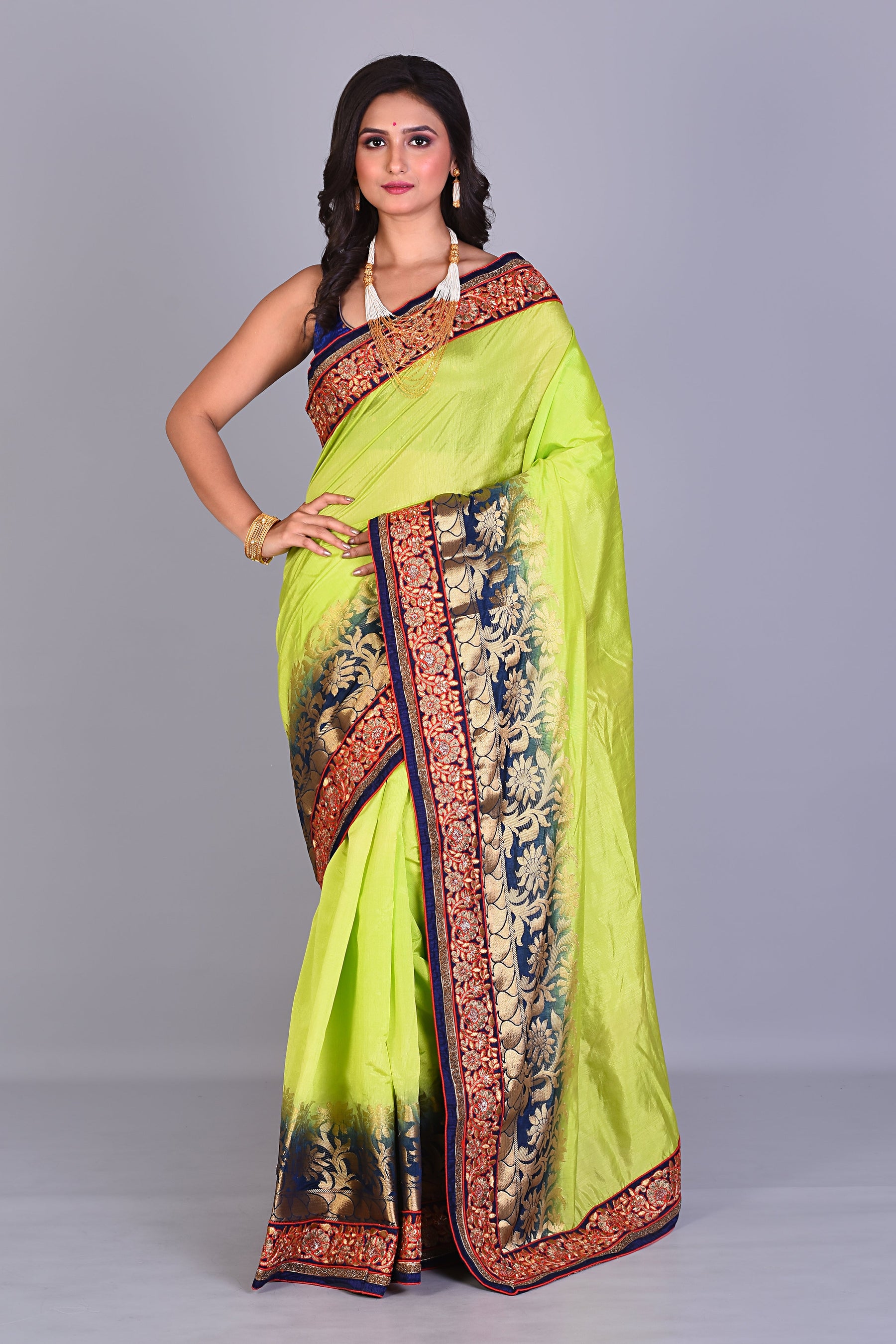 Parrot Green Blended Dola Silk Saree - Keya Seth Exclusive