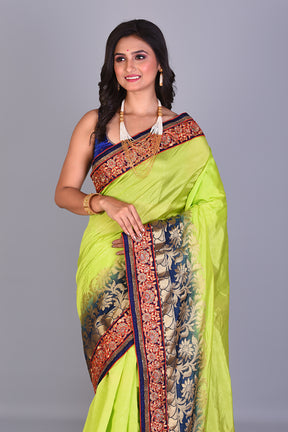 Parrot Green Blended Dola Silk Saree - Keya Seth Exclusive