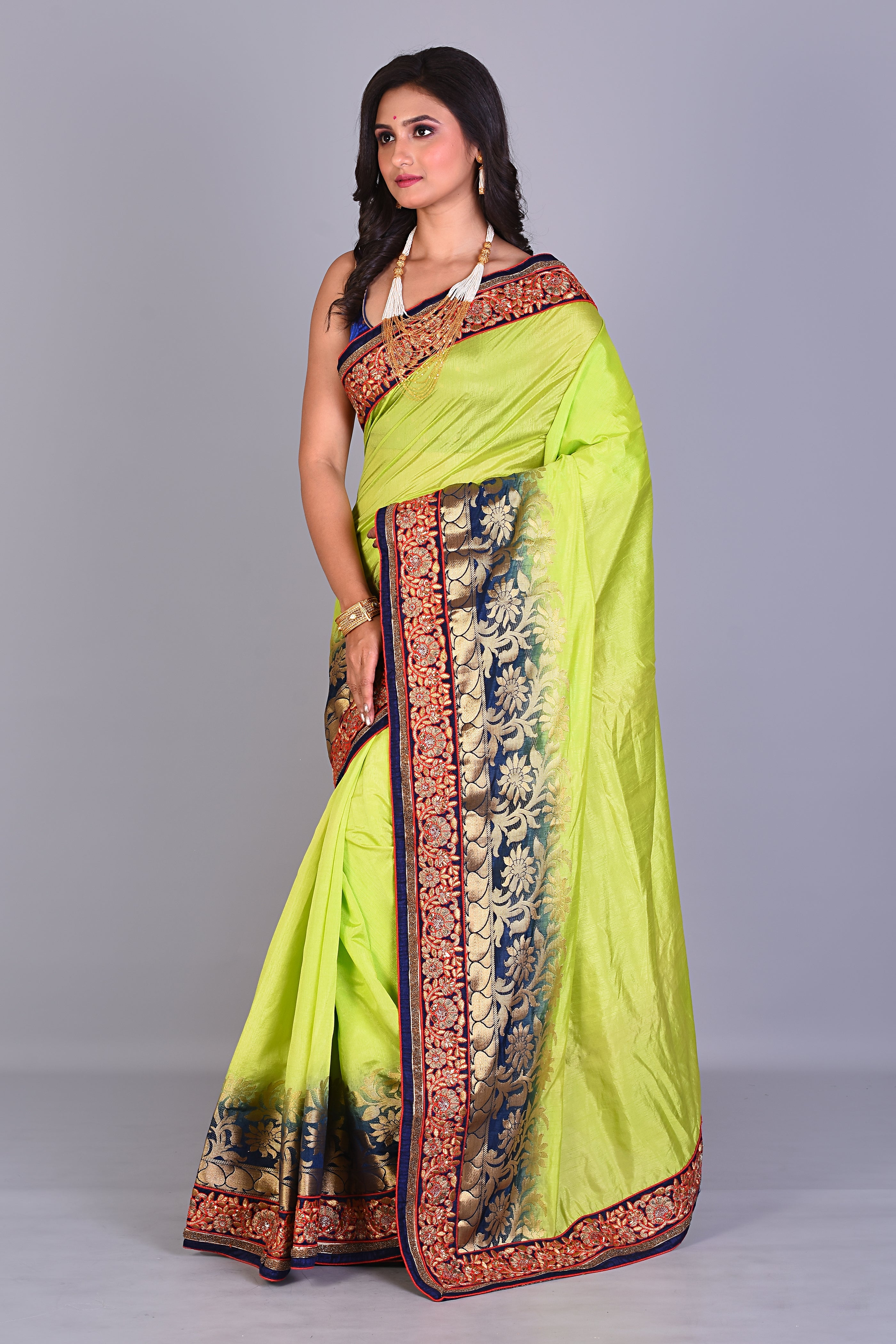 Parrot Green Blended Dola Silk Saree - Keya Seth Exclusive