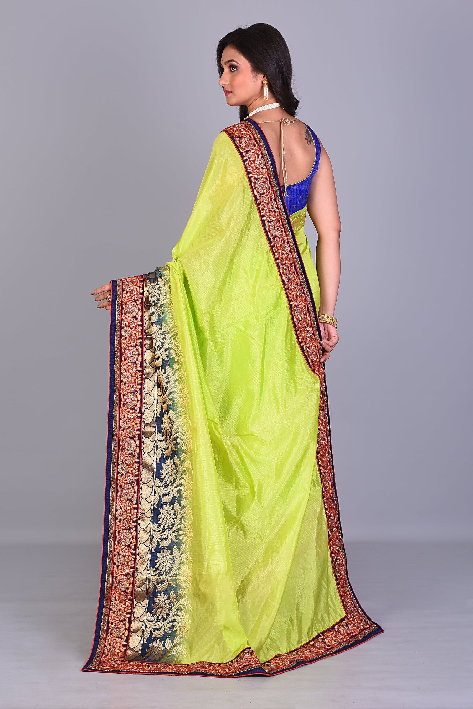 Parrot Green Blended Dola Silk Saree - Keya Seth Exclusive