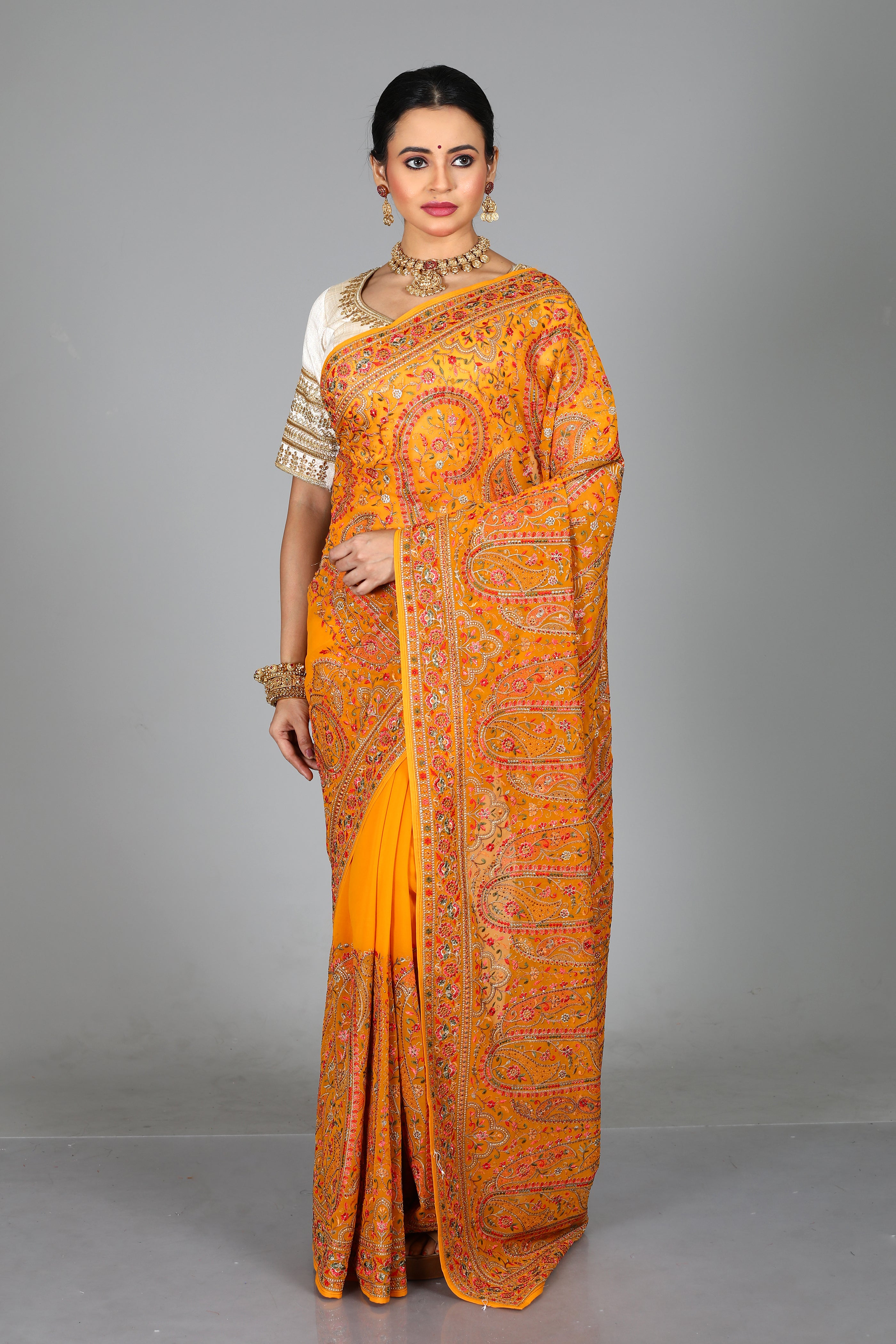 Yellow Blended Organza Saree