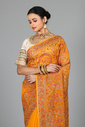 Yellow Blended Organza Saree