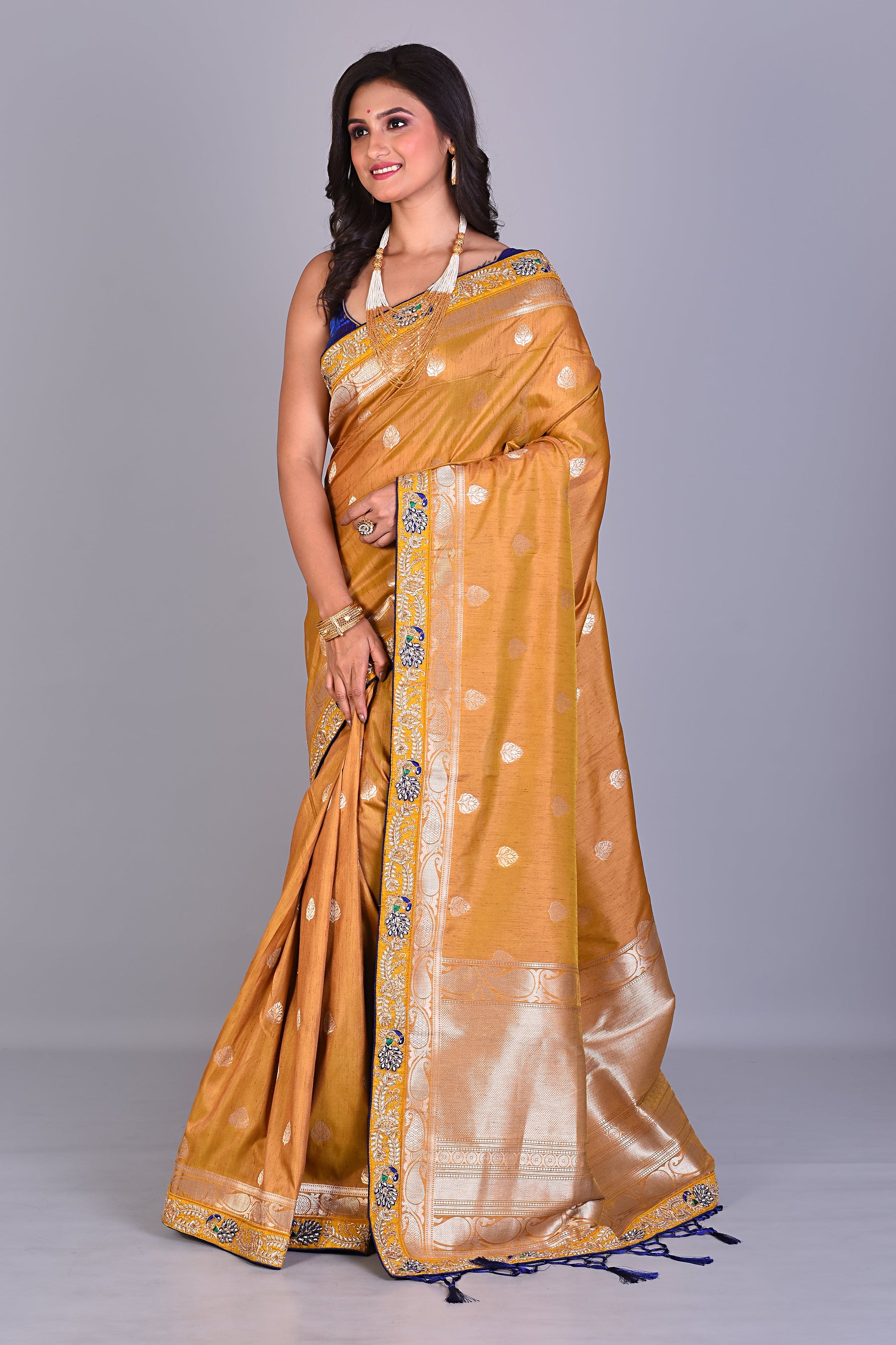 Mustard Blended Dupion Silk Saree with Zari Works - Keya Seth Exclusive