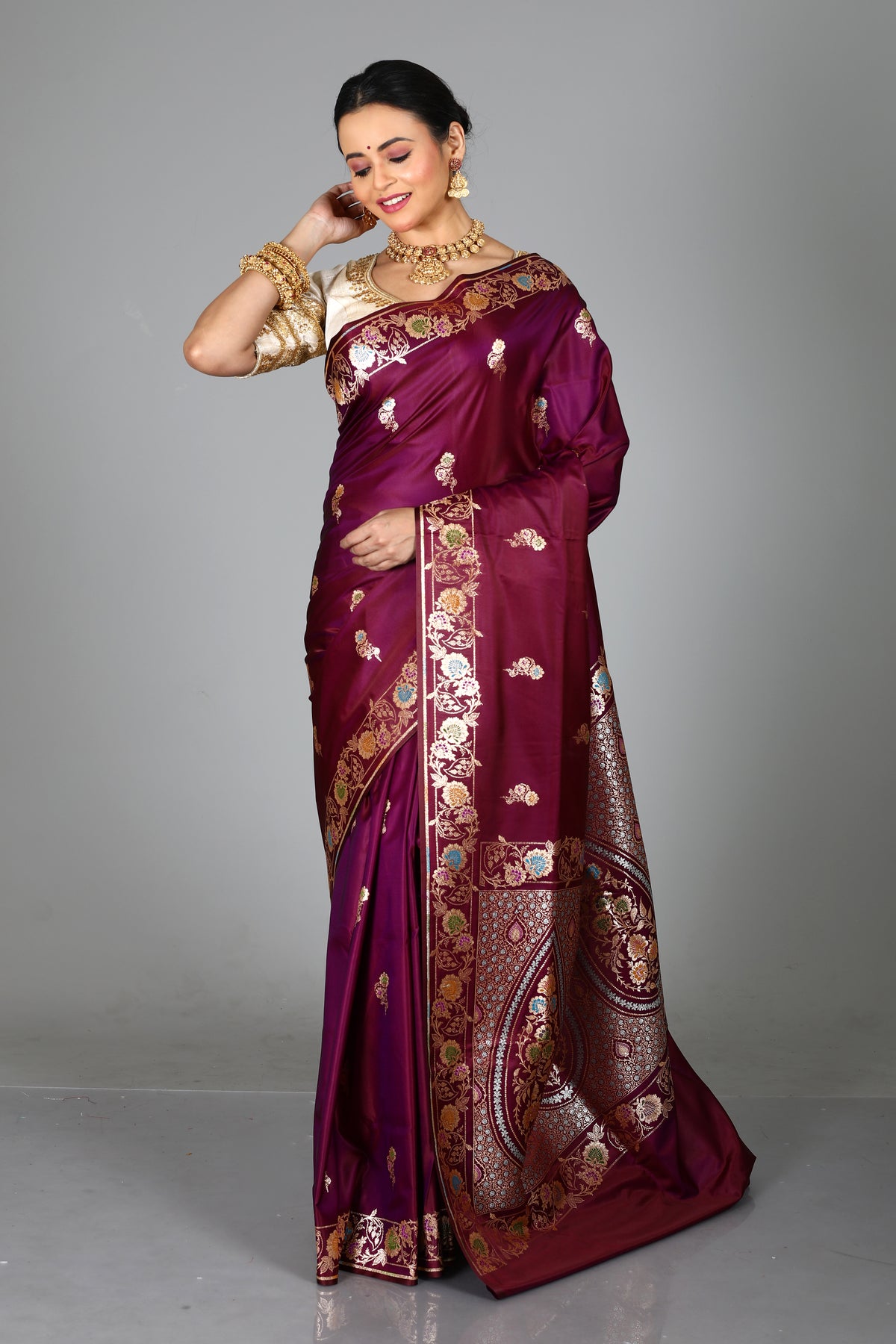 Dual Tone Purple Blended Mashru Silk Saree
