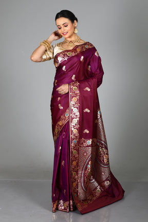 Dual Tone Purple Blended Mashru Silk Saree