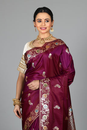 Dual Tone Purple Blended Mashru Silk Saree