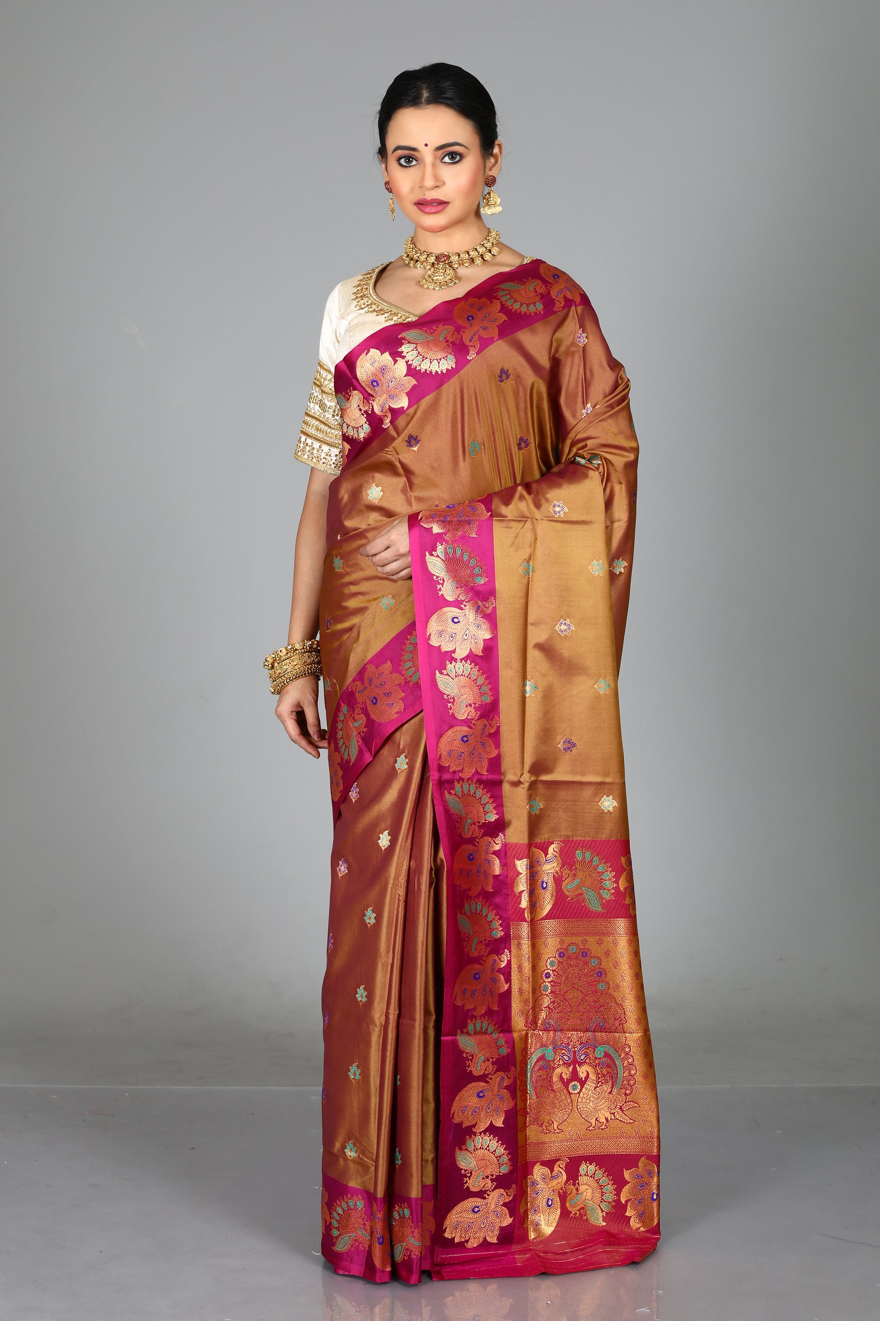Olive Green Blended Madurai Silk Saree