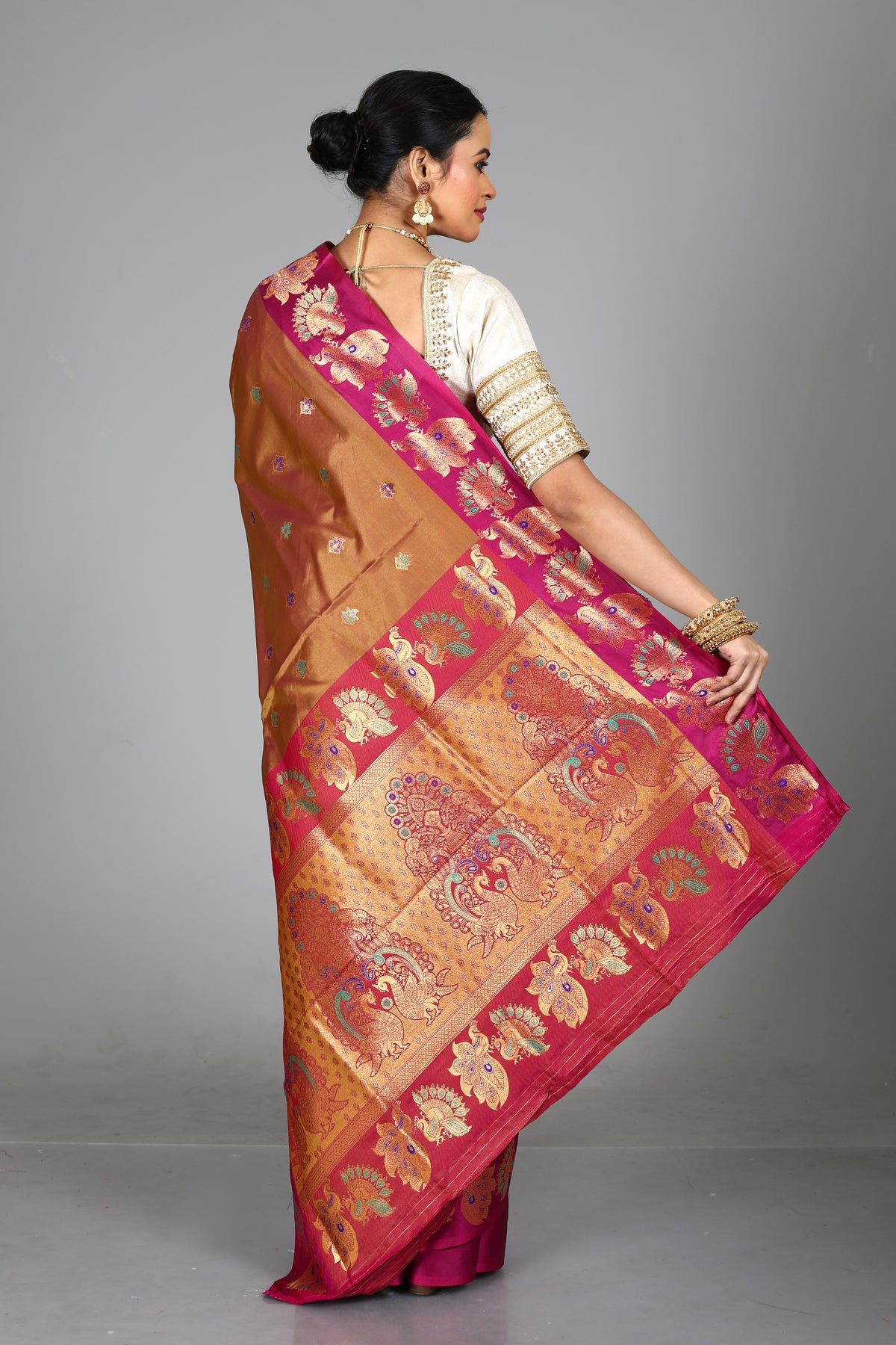 Olive Green Blended Madurai Silk Saree