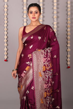 Wine Blended Satin Silk Saree - Keya Seth Exclusive