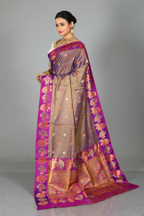 Dual Tone Grey Madurai Silk Saree