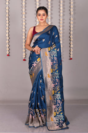 Blue Blended Satin Silk Saree - Keya Seth Exclusive