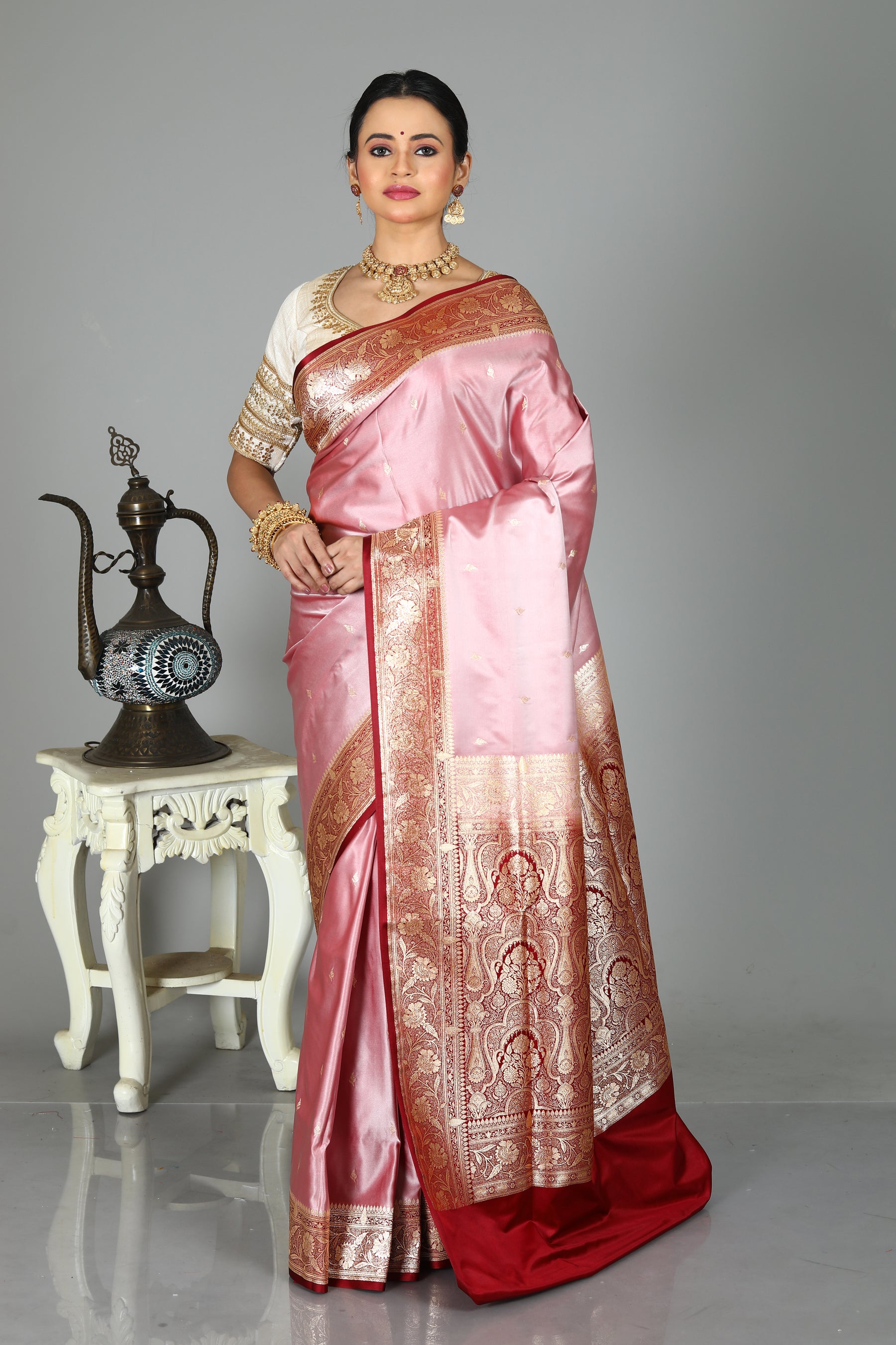 Dual Tone Pink Madurai Silk Saree