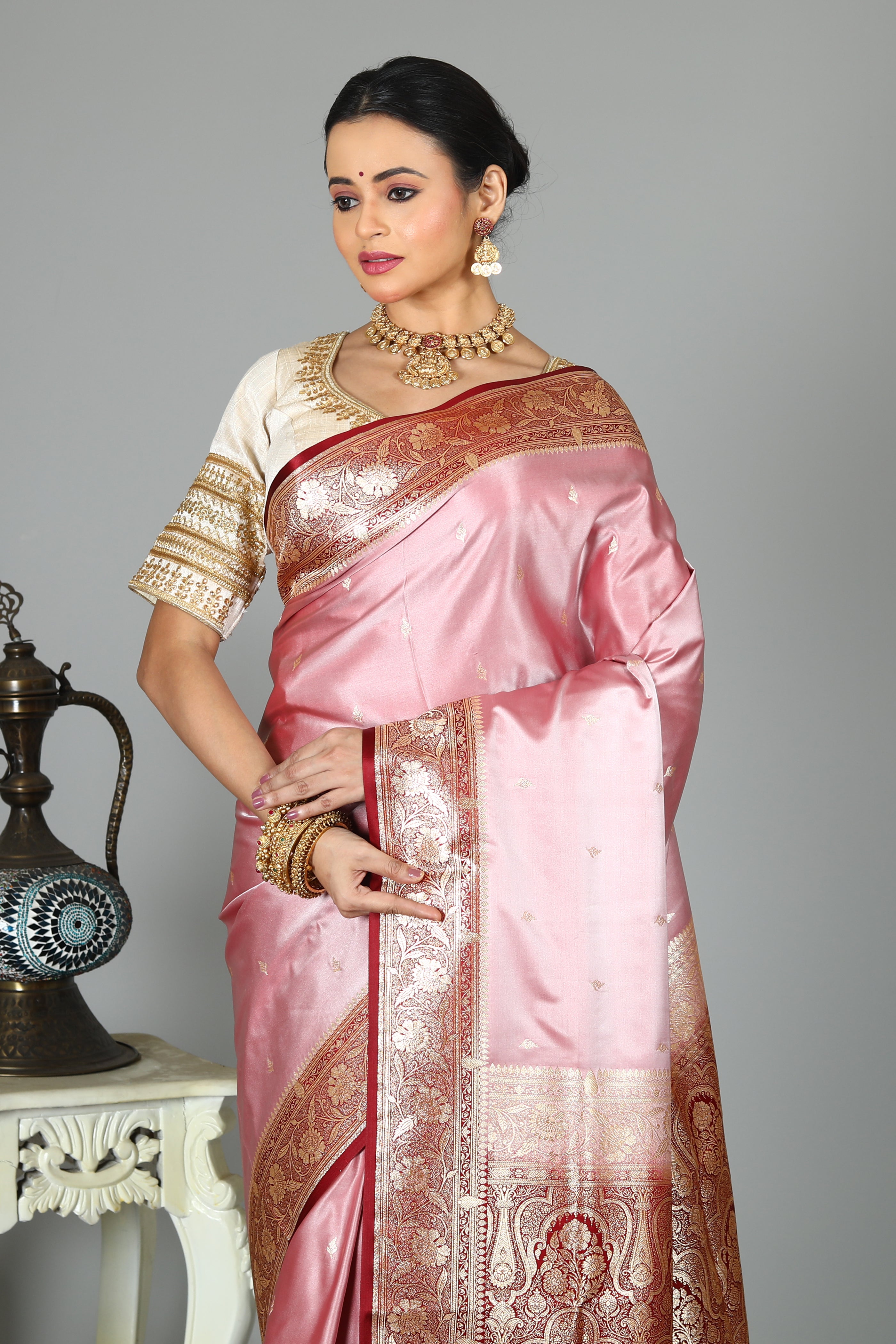 Dual Tone Pink Madurai Silk Saree