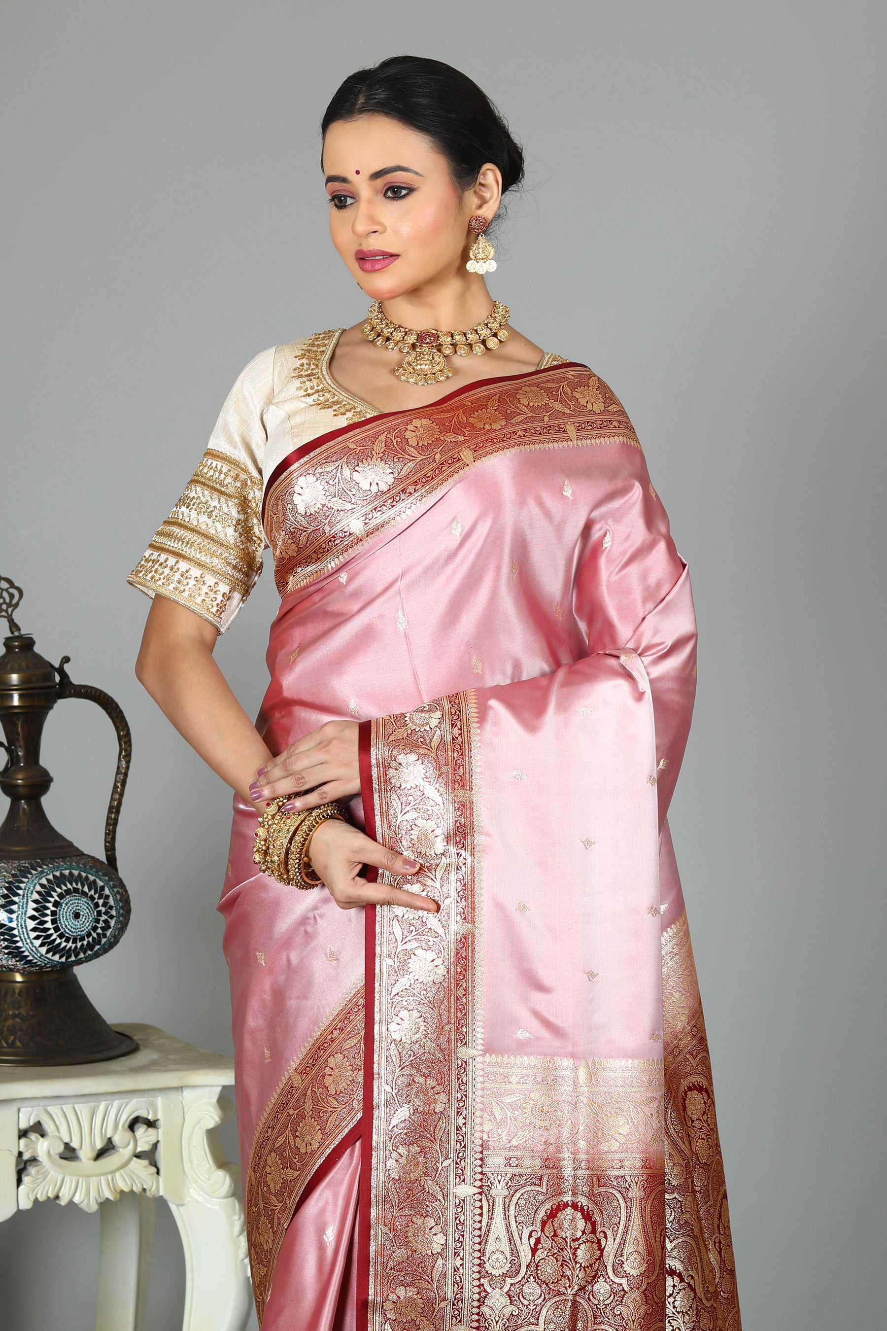 Dual Tone Pink Madurai Silk Saree