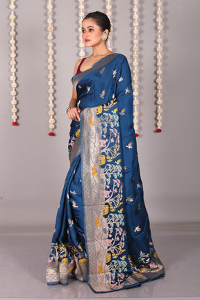 Blue Blended Satin Silk Saree - Keya Seth Exclusive