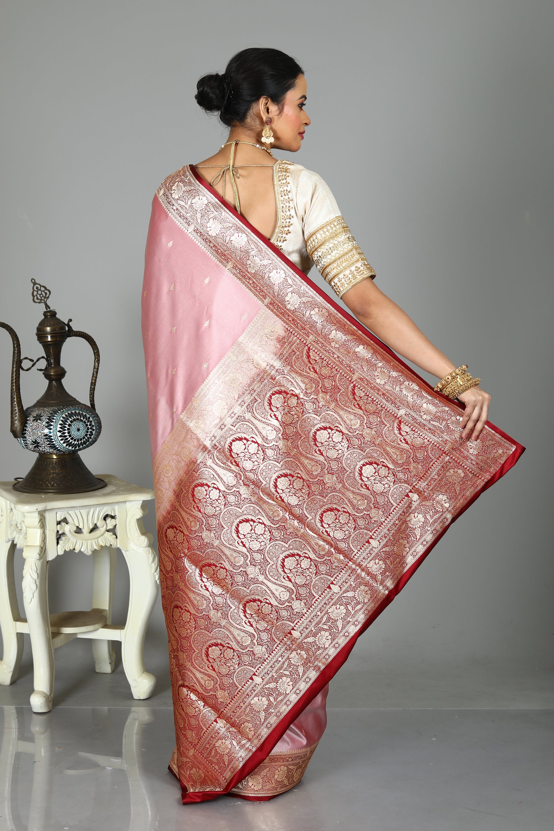 Dual Tone Pink Madurai Silk Saree