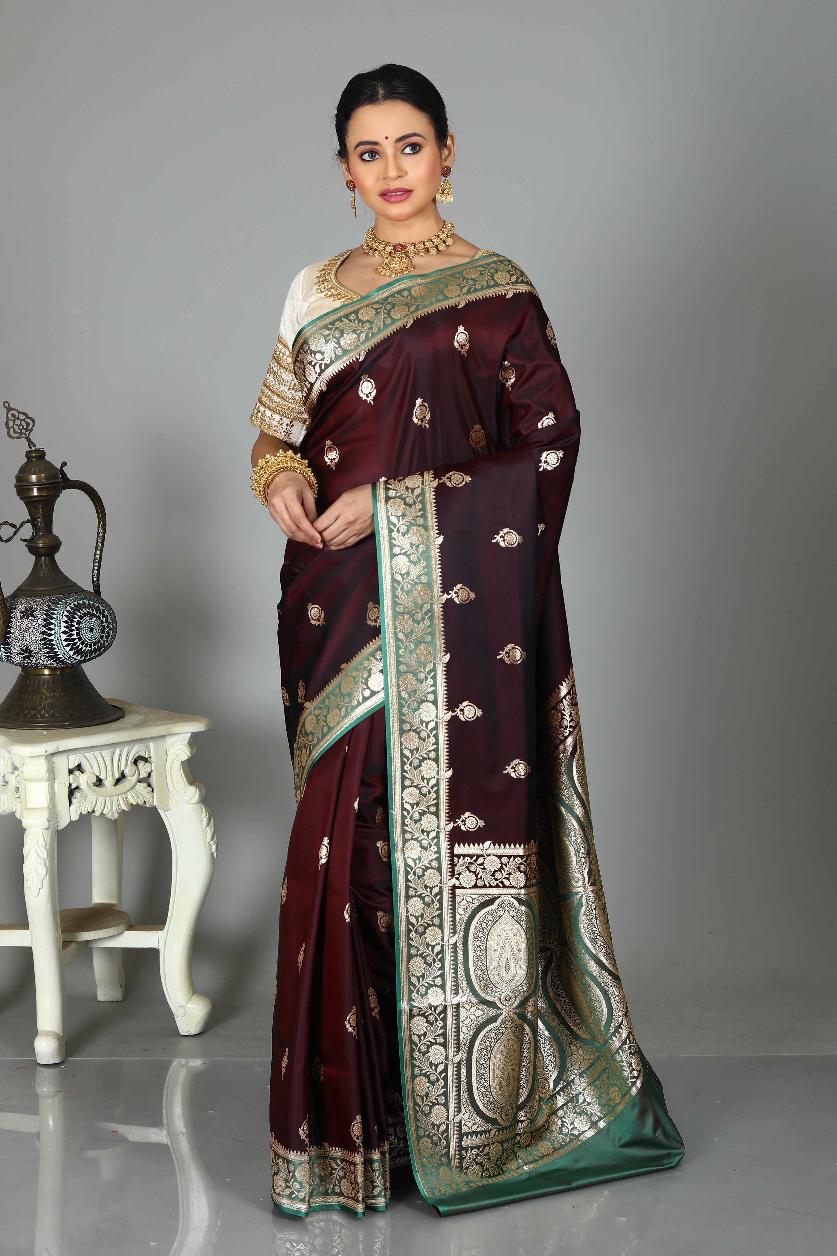 Wine Blended Madurai Silk Saree