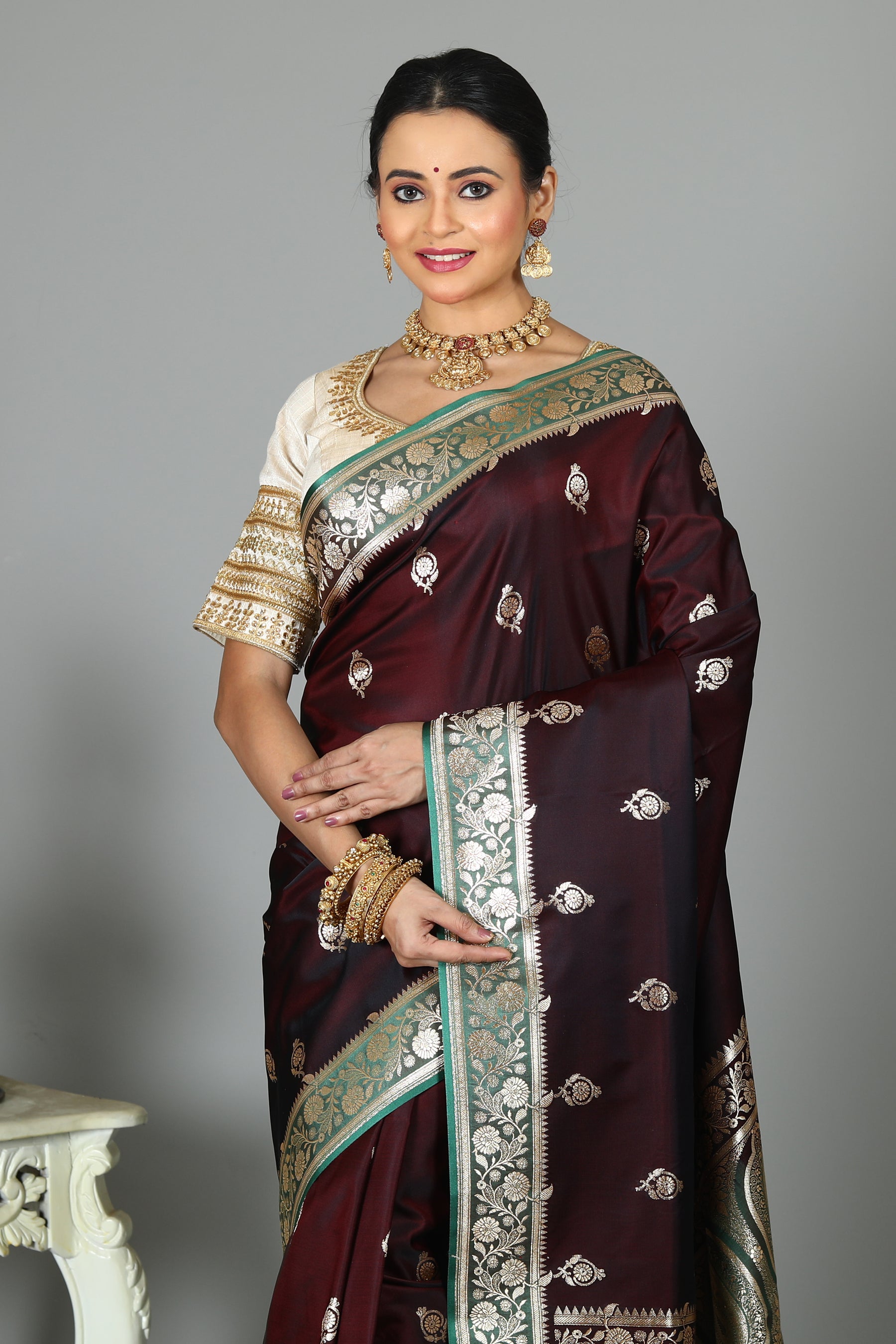 Wine Blended Madurai Silk Saree