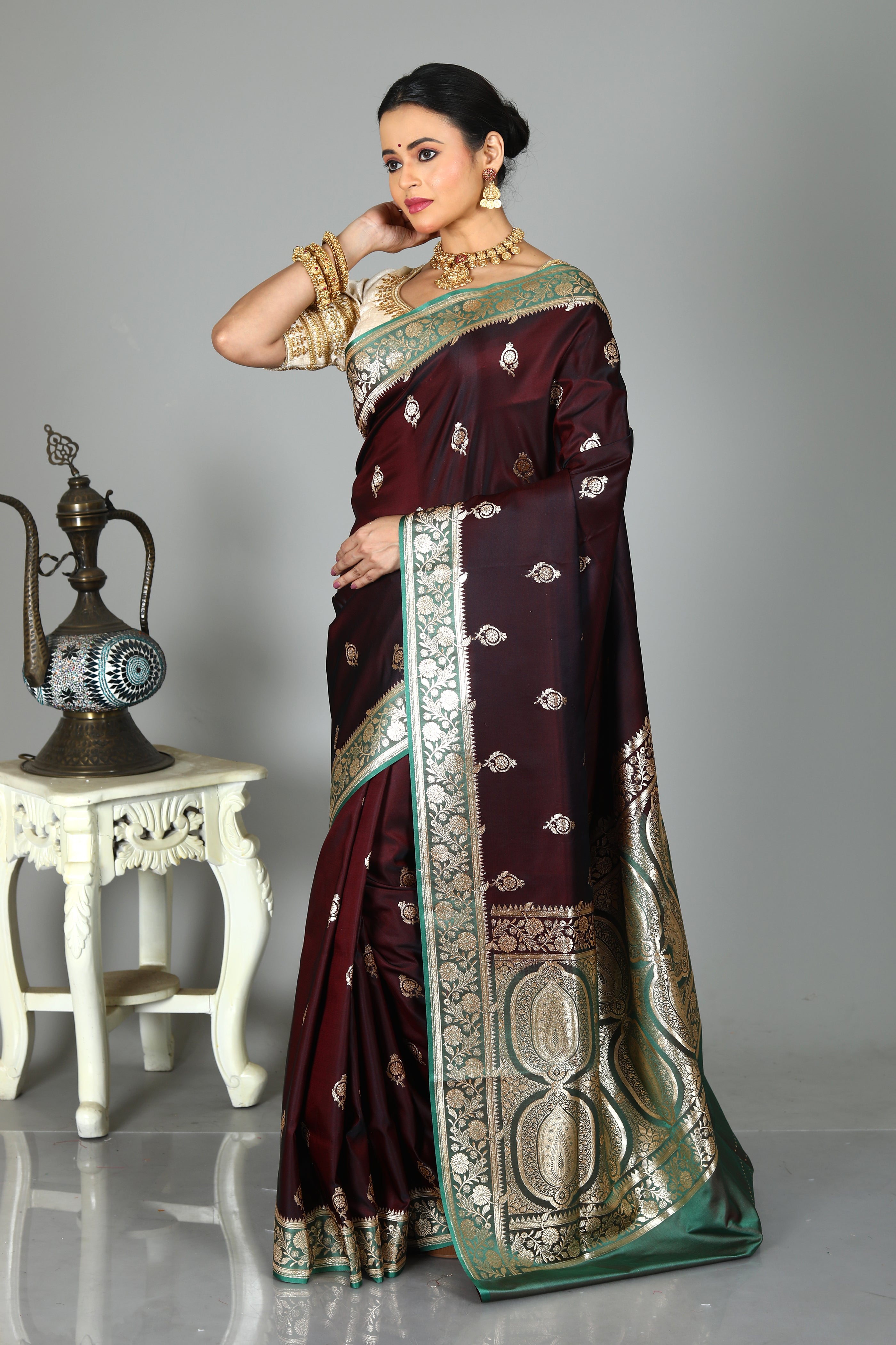 Wine Blended Madurai Silk Saree