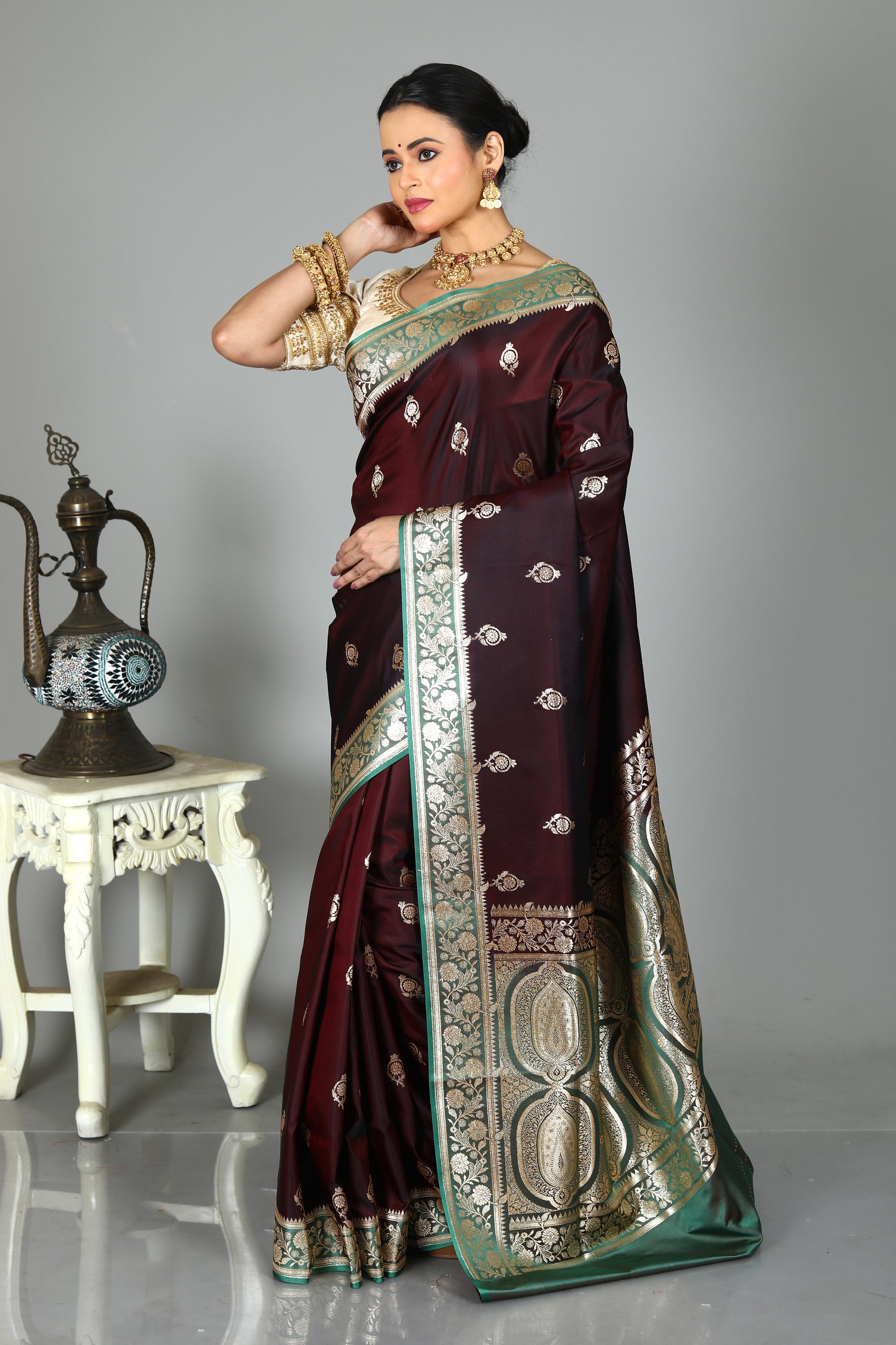 Wine Blended Madurai Silk Saree