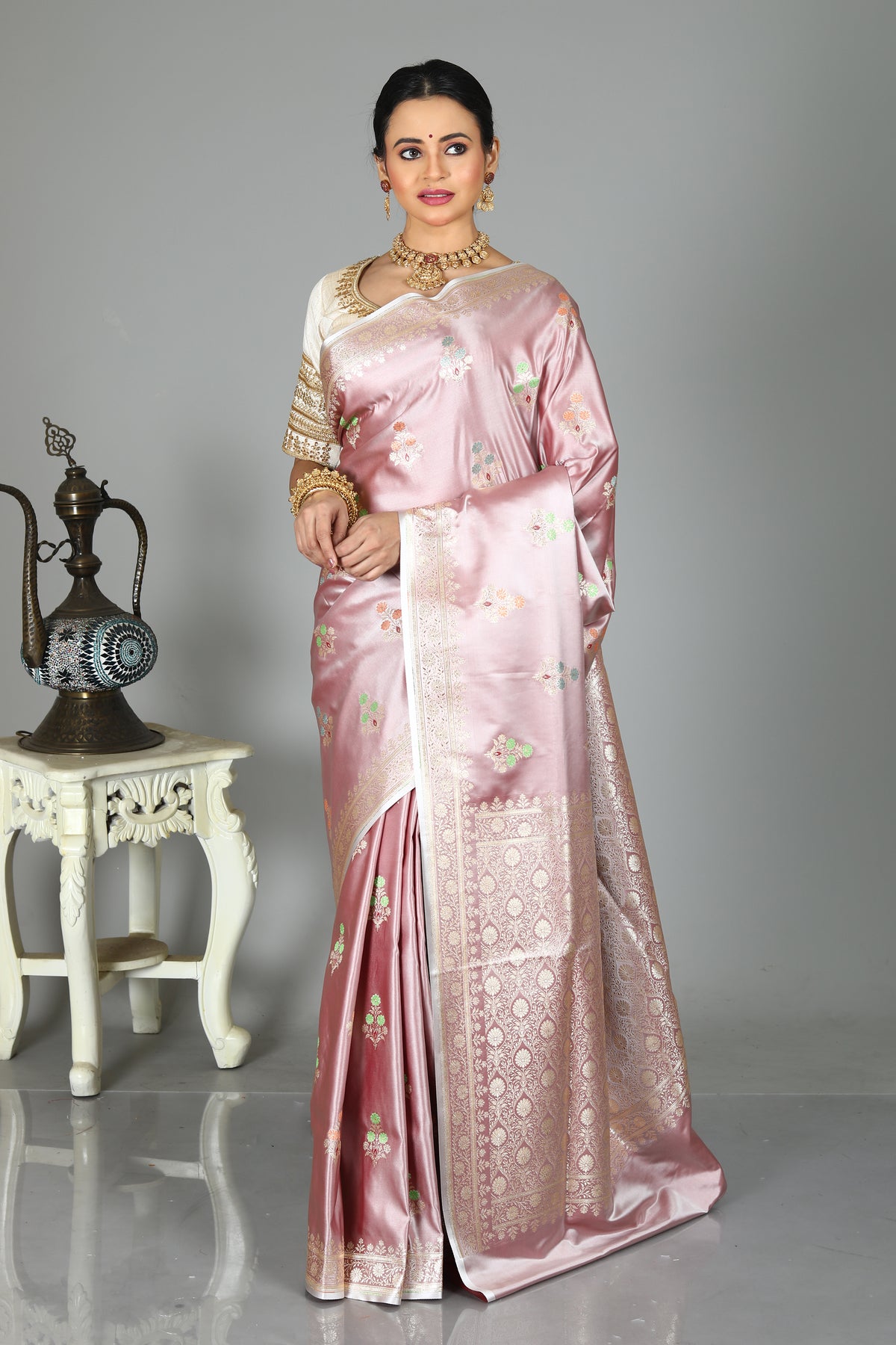 Pink Blended Pashmina Silk Saree
