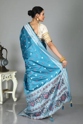 Blue Blended Satin Silk Saree