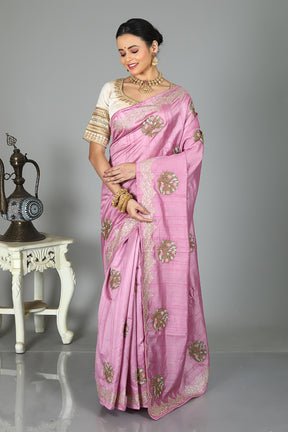 Pink Blended Tussar Silk Saree