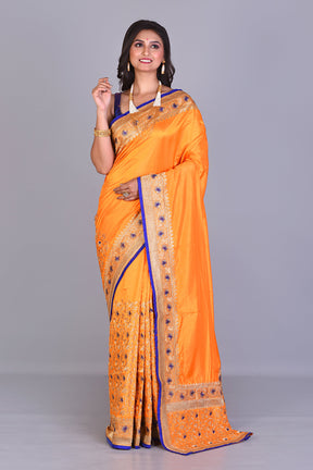 Fancy Yellow Blended Silk Saree with Threadworks - Keya Seth Exclusive