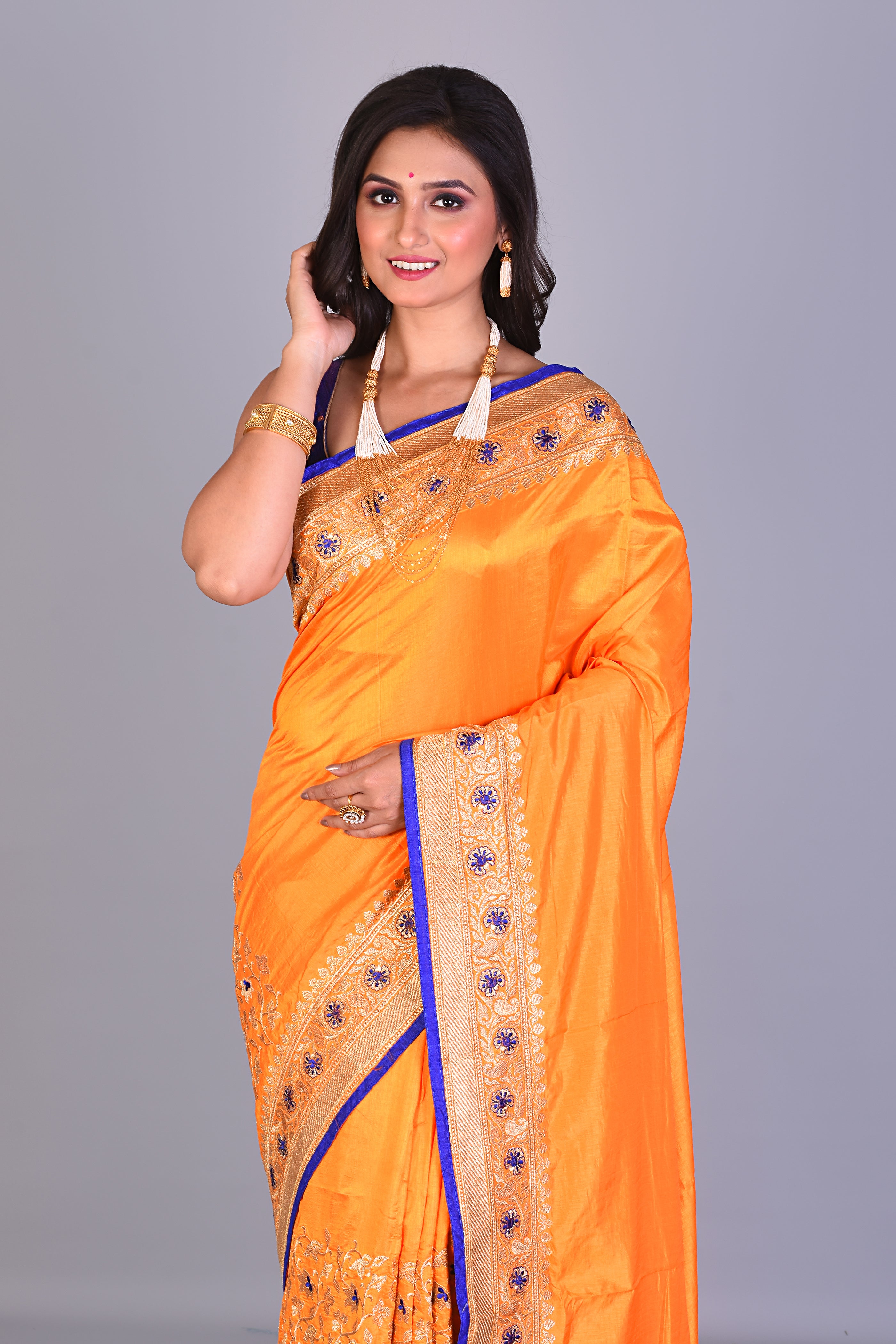 Fancy Yellow Blended Silk Saree with Threadworks - Keya Seth Exclusive