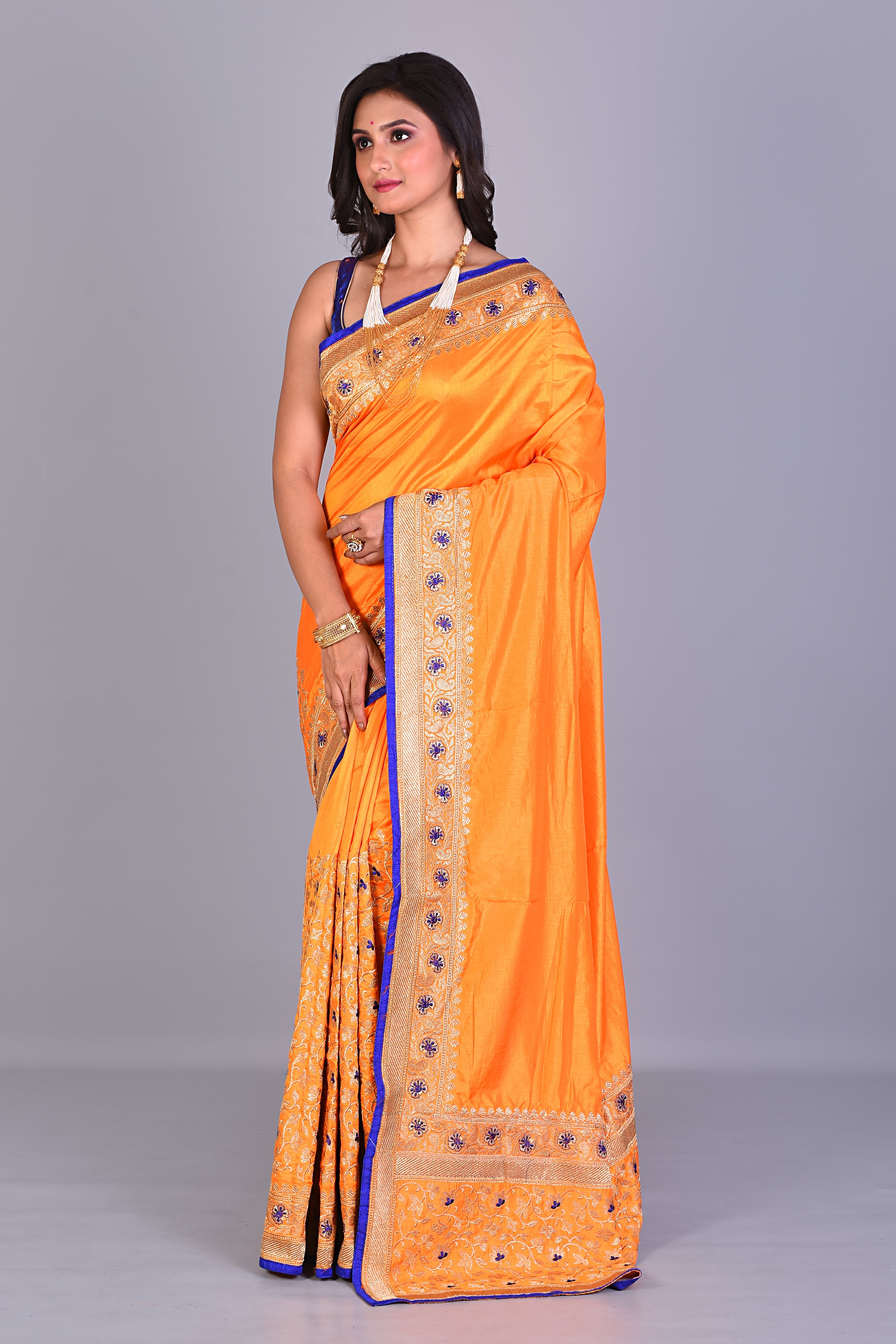 Fancy Yellow Blended Silk Saree with Threadworks - Keya Seth Exclusive