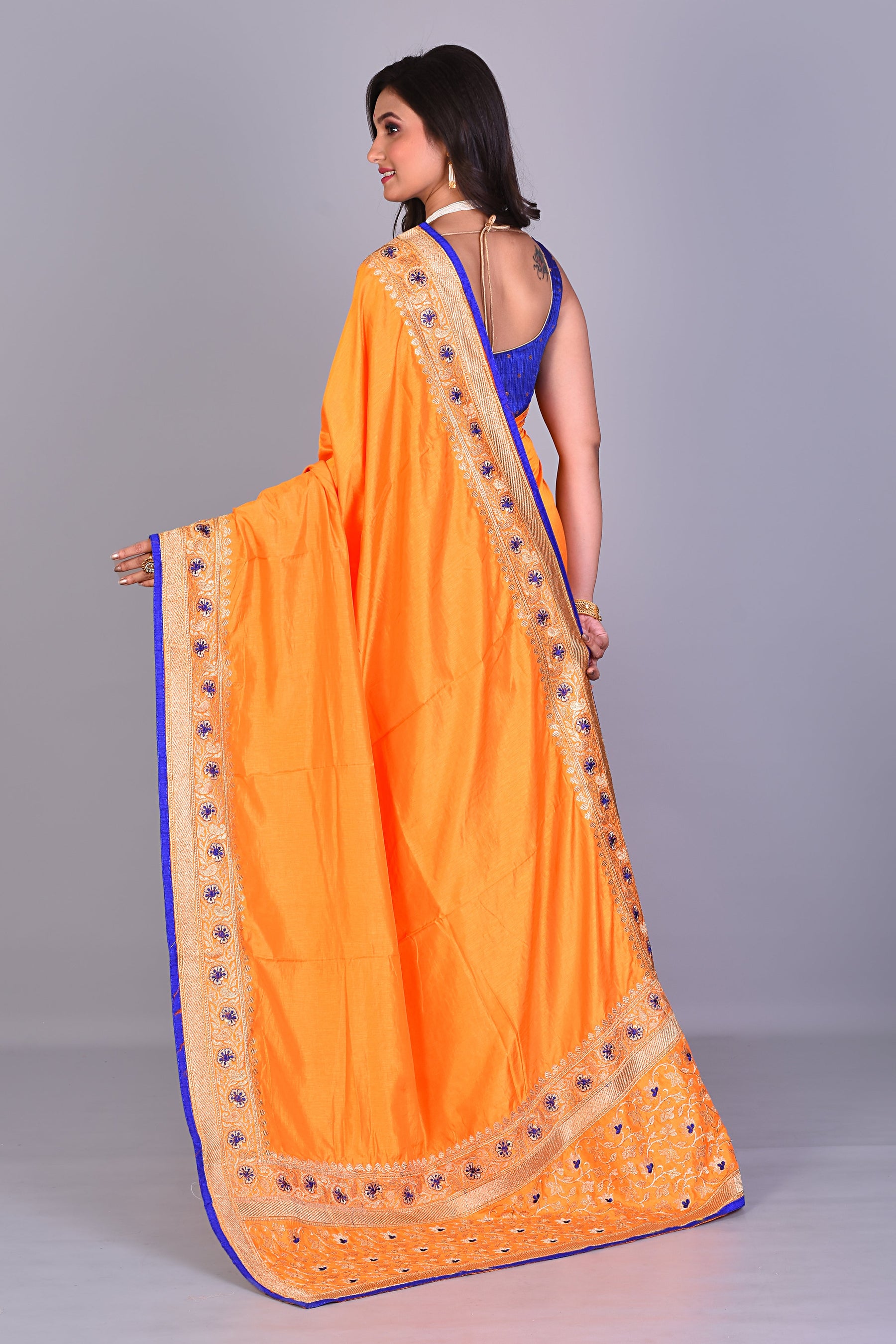 Fancy Yellow Blended Silk Saree with Threadworks - Keya Seth Exclusive