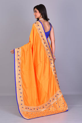 Fancy Yellow Blended Silk Saree with Threadworks - Keya Seth Exclusive