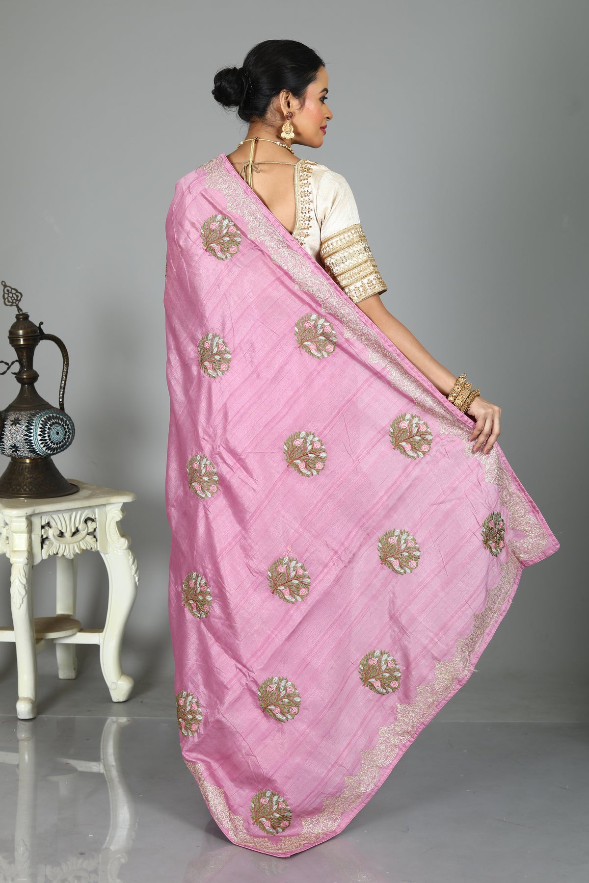 Pink Blended Tussar Silk Saree