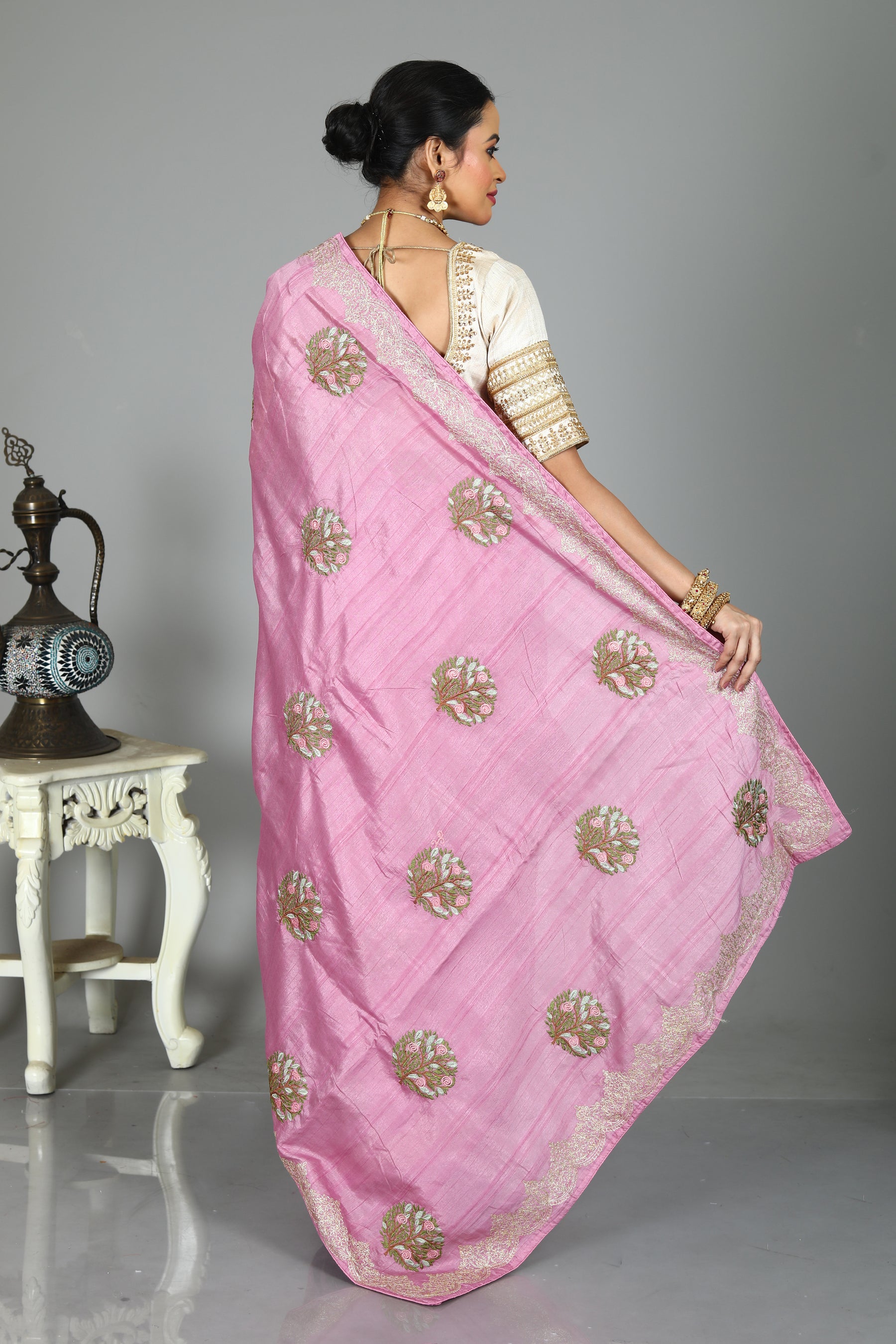 Pink Blended Tussar Silk Saree