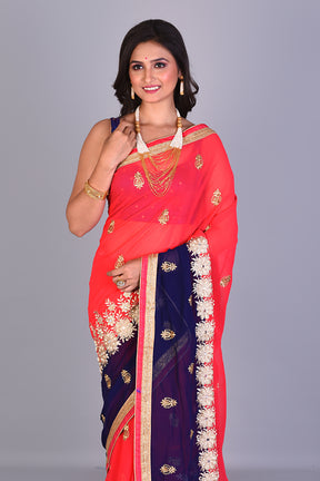 Fancy Pink Blended Georgette Saree with Floral Works - Keya Seth Exclusive