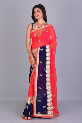 Fancy Pink Blended Georgette Saree with Floral Works - Keya Seth Exclusive