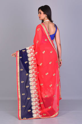 Fancy Pink Blended Georgette Saree with Floral Works - Keya Seth Exclusive