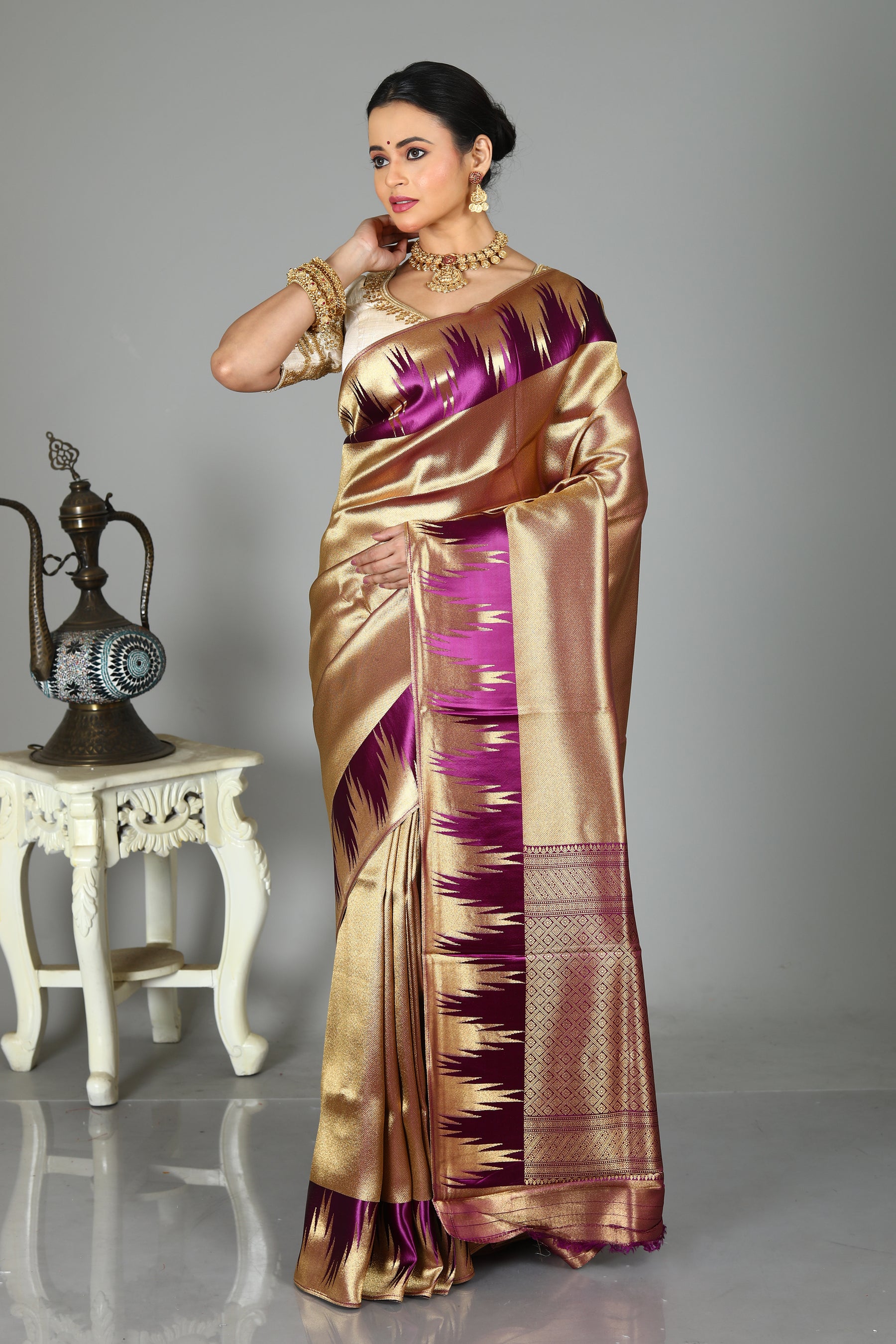 Dual Tone Golden Blended Tissue Saree