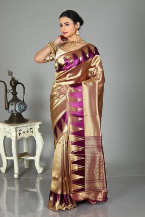 Dual Tone Golden Blended Tissue Saree