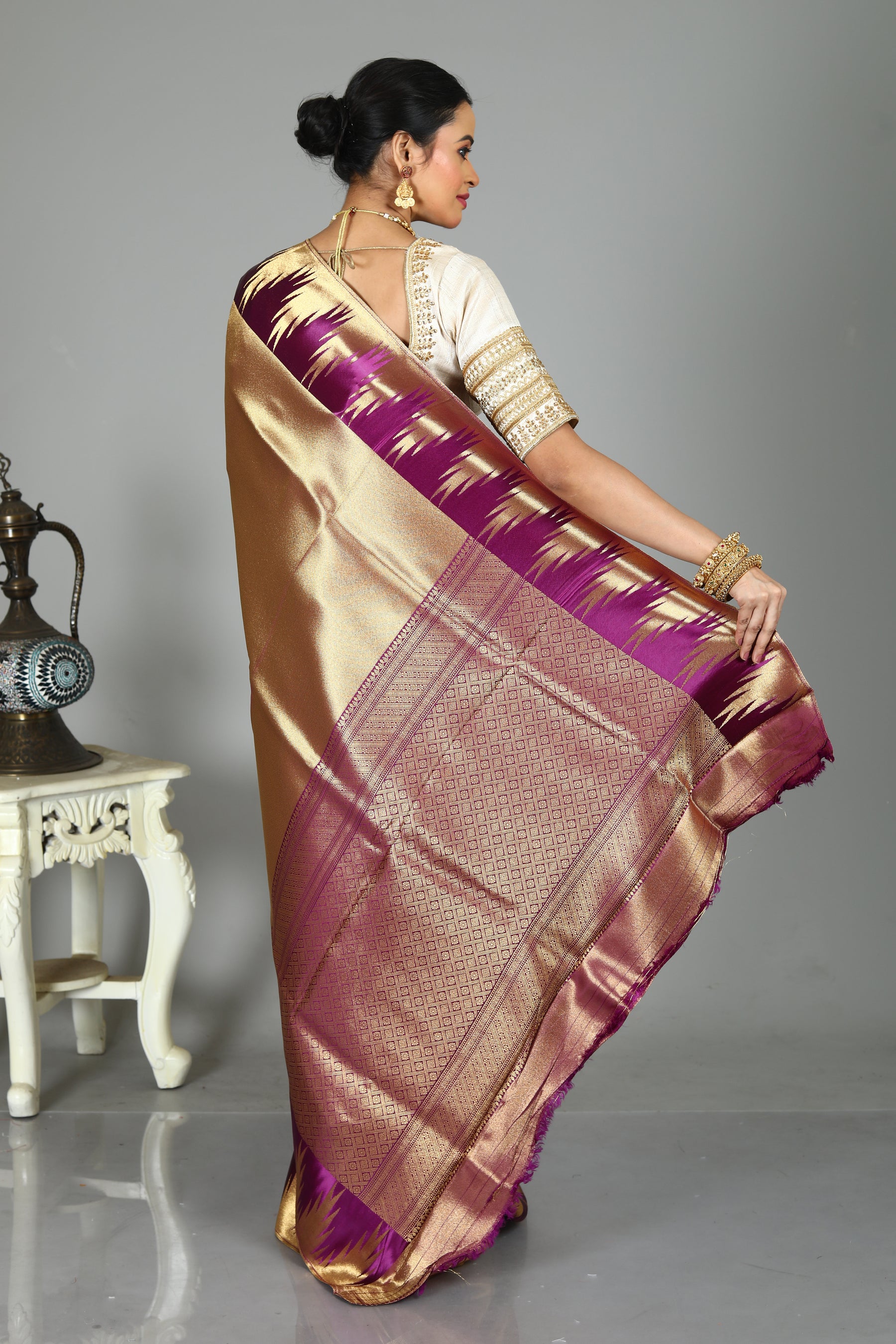 Dual Tone Golden Blended Tissue Saree